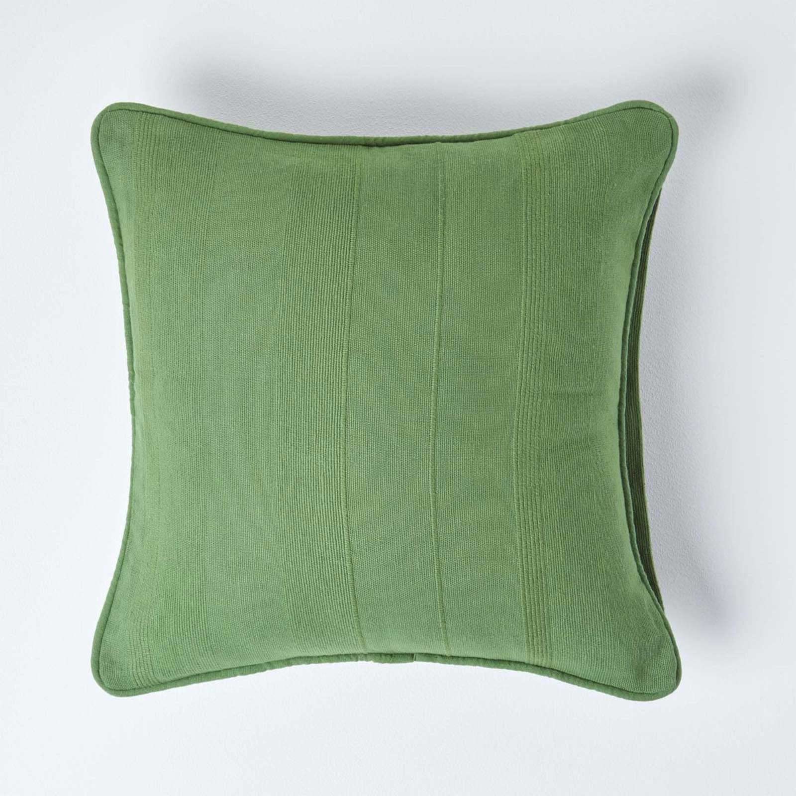 Homescapes Cotton Rajput Ribbed Cushion Cover in Olive | Size: 60cm x 60cm