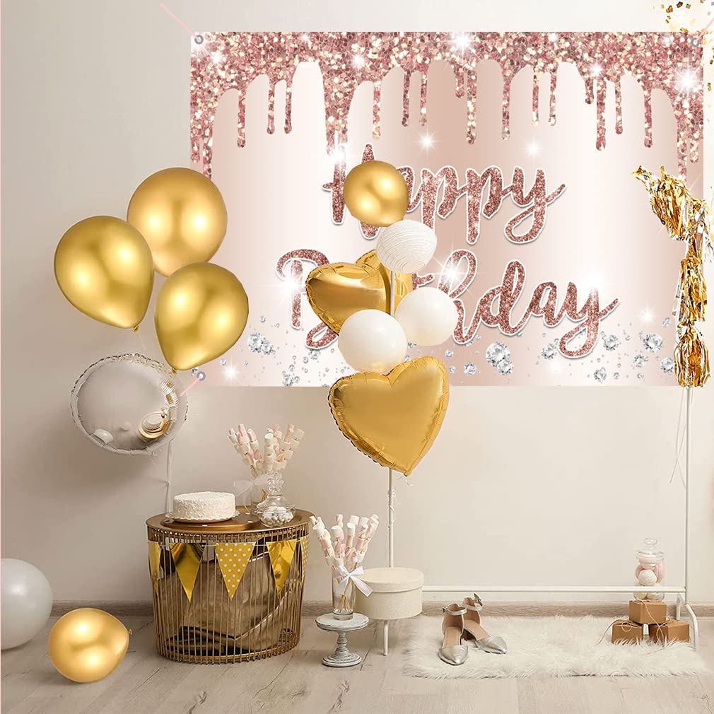 Geburtstags-Banner Roségold – 150x90 Cm Vinyl-Stoff, Für 13., 18., 30. Geburtstag Uvm.