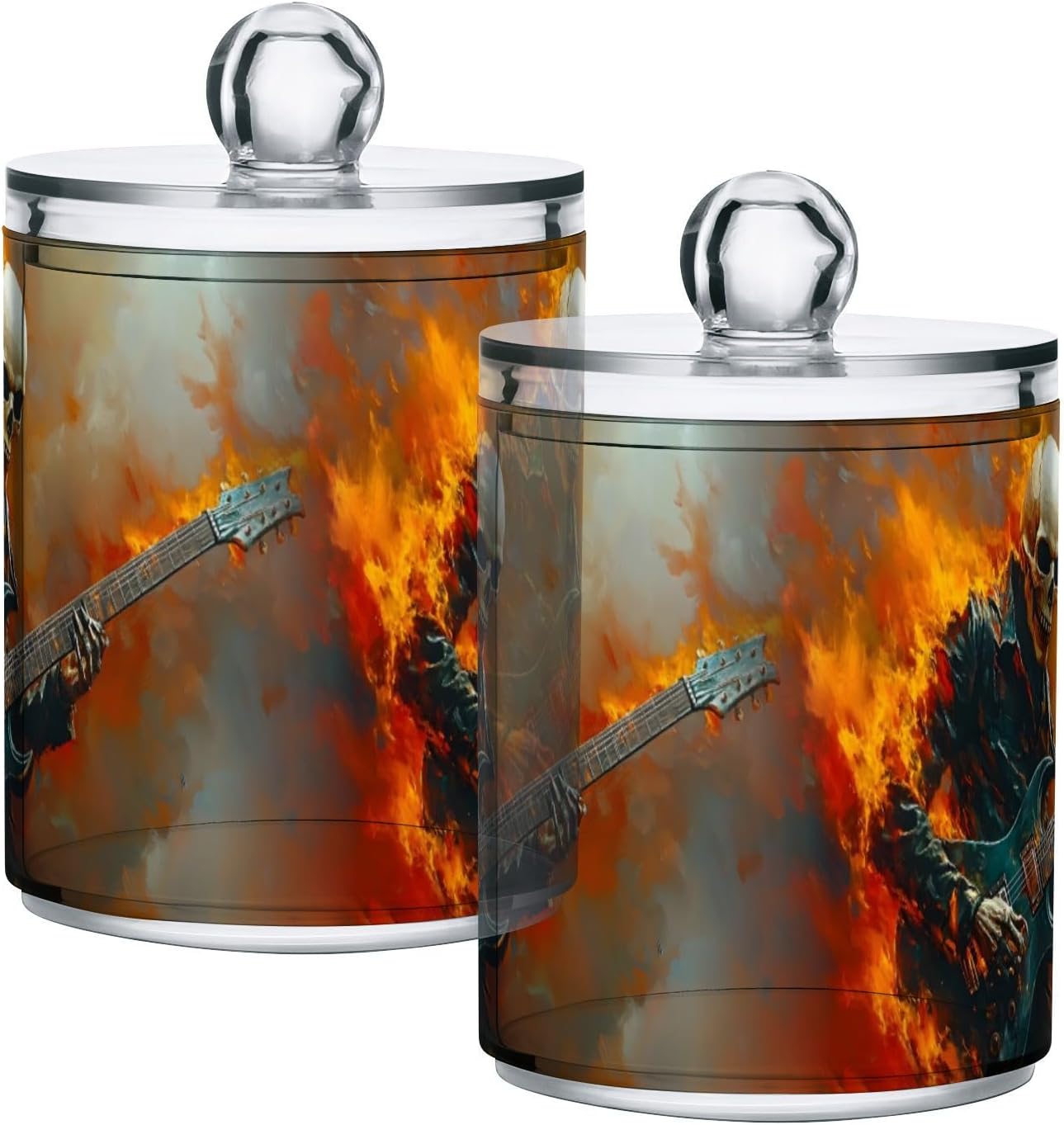 Amazon.com: CZXW 2 Pack Apothecary Jars Fire Skull Playing Guitar Qtip ...