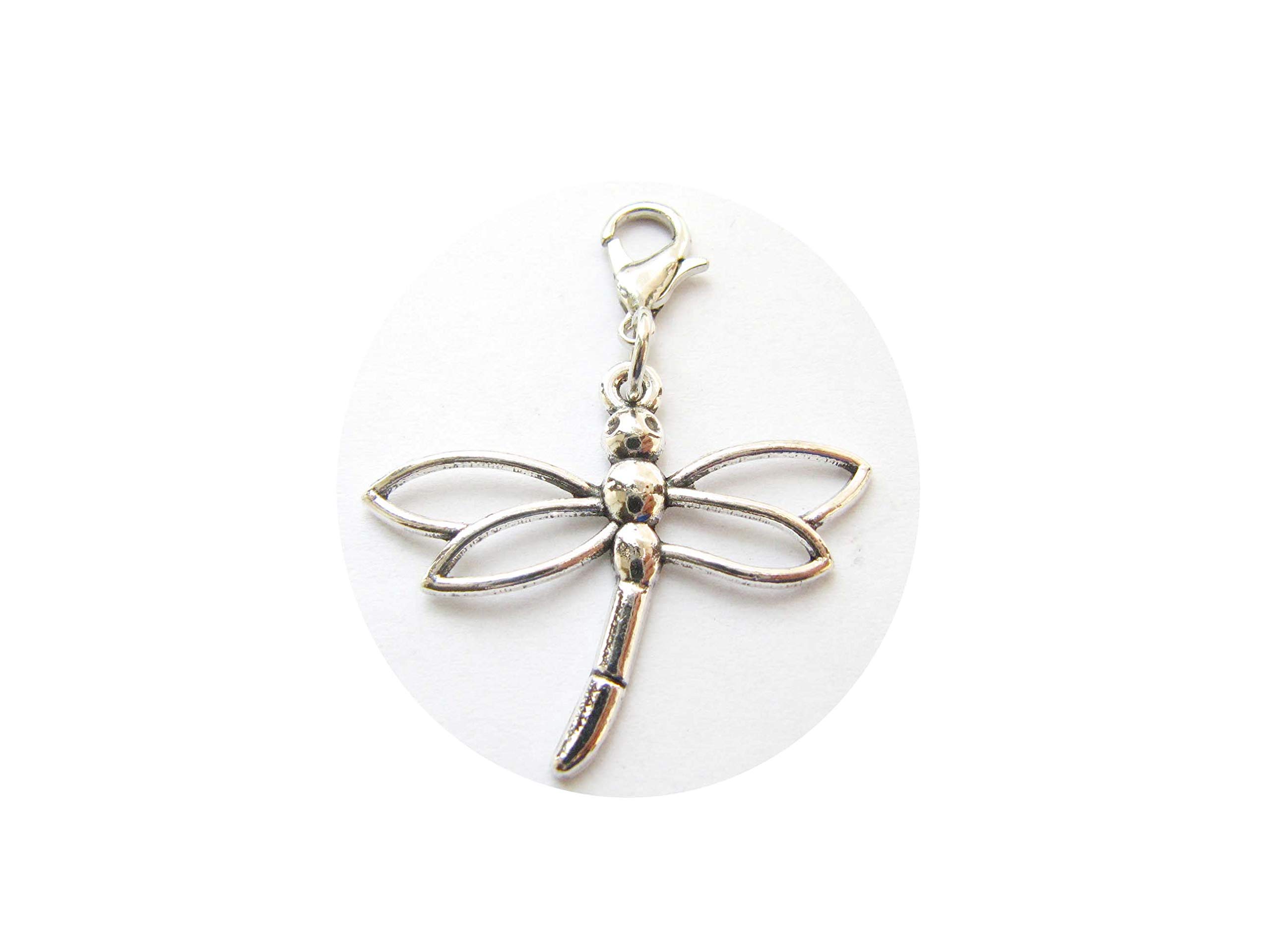 Hollow Dragonfly Charm, Bracelet Charm, zipper pull, Purse Charm, Ancient Silver Dragonfly Charm on Lobster Clasp