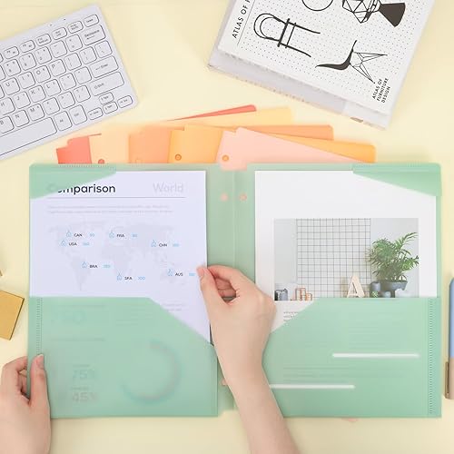 Miniatura 5 de EOOUT 6 carpetas con bolsillos perforados, 3 agujeros perforados, carpetas caben en carpetas de 3 anillas, carpetas de bolsillo de plástico,