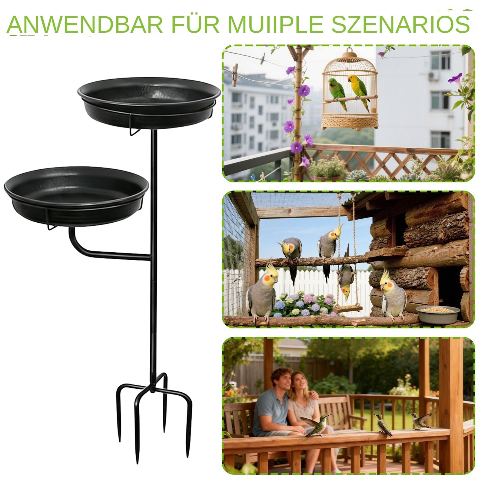 Bebedero para Pájaros Exterior De Pie Para Aves | Bebedero De Metal Con Base De Estaca De 4 Púas Decoración de Jardín Patio Terraza Césped para Regalo Padre