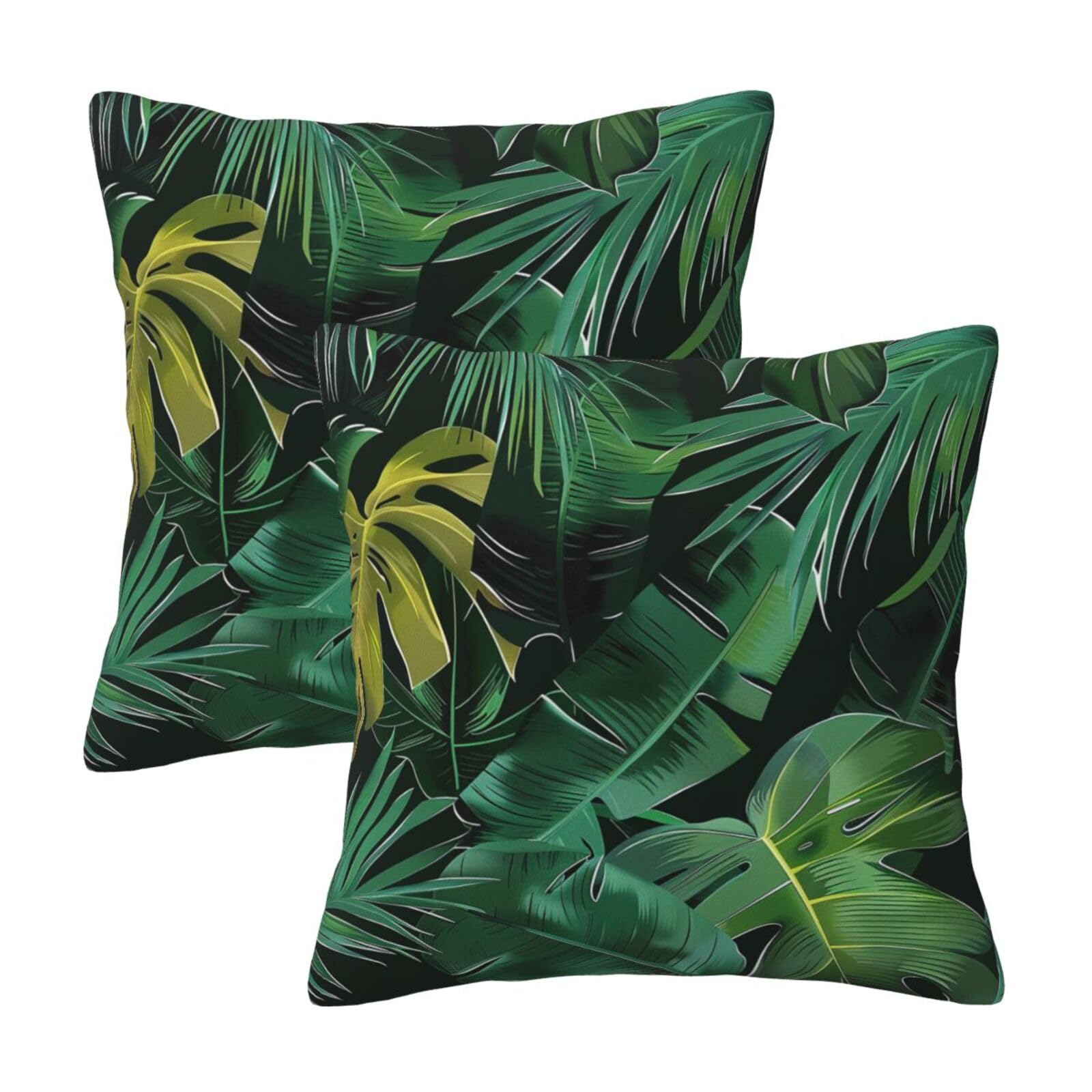 Tropical Banana Leaf Throw Pillow Cases 2 Pack Square Pillowcases Soft Pillow Protectors for Couch Livingroom Sofa Bed Office Car,50x50 CM
