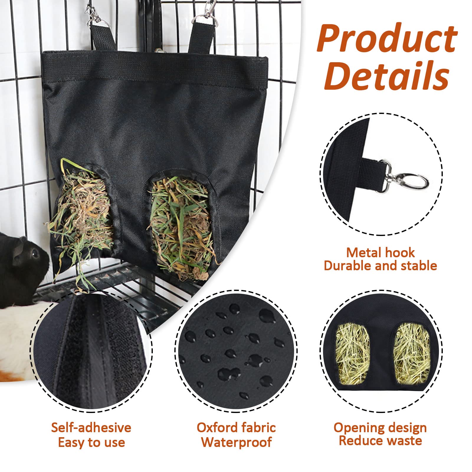 Sac à Foin Pour Lapin Et Petits Animaux - Distributeur Lavable à 4 Trous, Gain De Place 29x24x4 Cm
