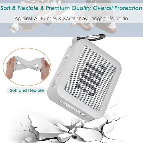 Miniatura 5 de GeeRic Funda de transporte de silicona compatible con JBL GO 2, cubierta portátil para altavoz Bluetooth al aire libre con mosquetón, gris
