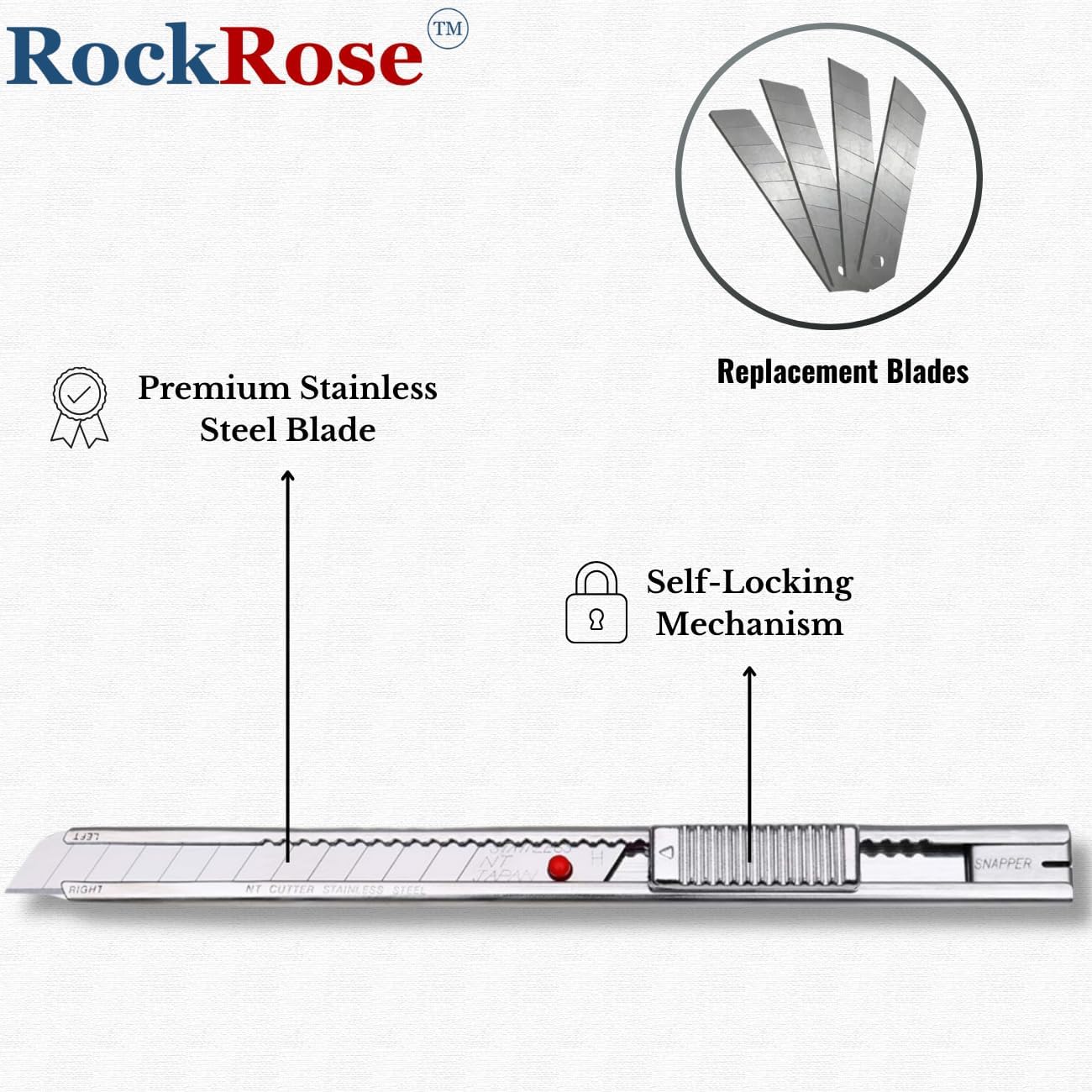 RockRose 9mm Stainless Steel Utility Knife - Premium Precision Crafting Tool with Retractable Design and Snap-Off Blade - (2 Units) (NT Pro Red Dot Knife)