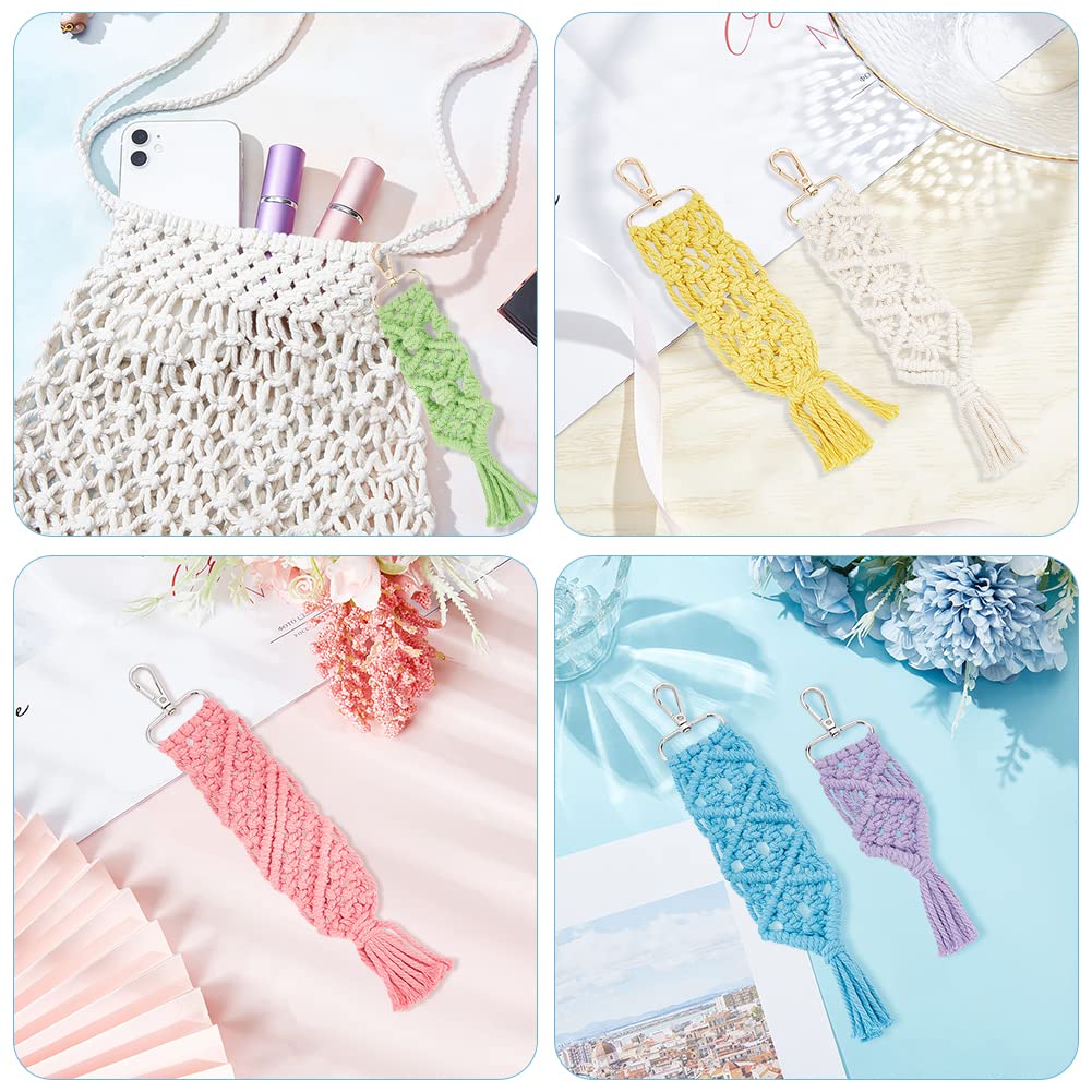 CHICIEVE Mini Kit Portachiavi Macramè Boho - 4 Portachiavi Con Nappe Fatti A Mano, Colorati, Con Moschettone In Bronzo, Regalo Fai Da Te Per Borse E Chiavi
