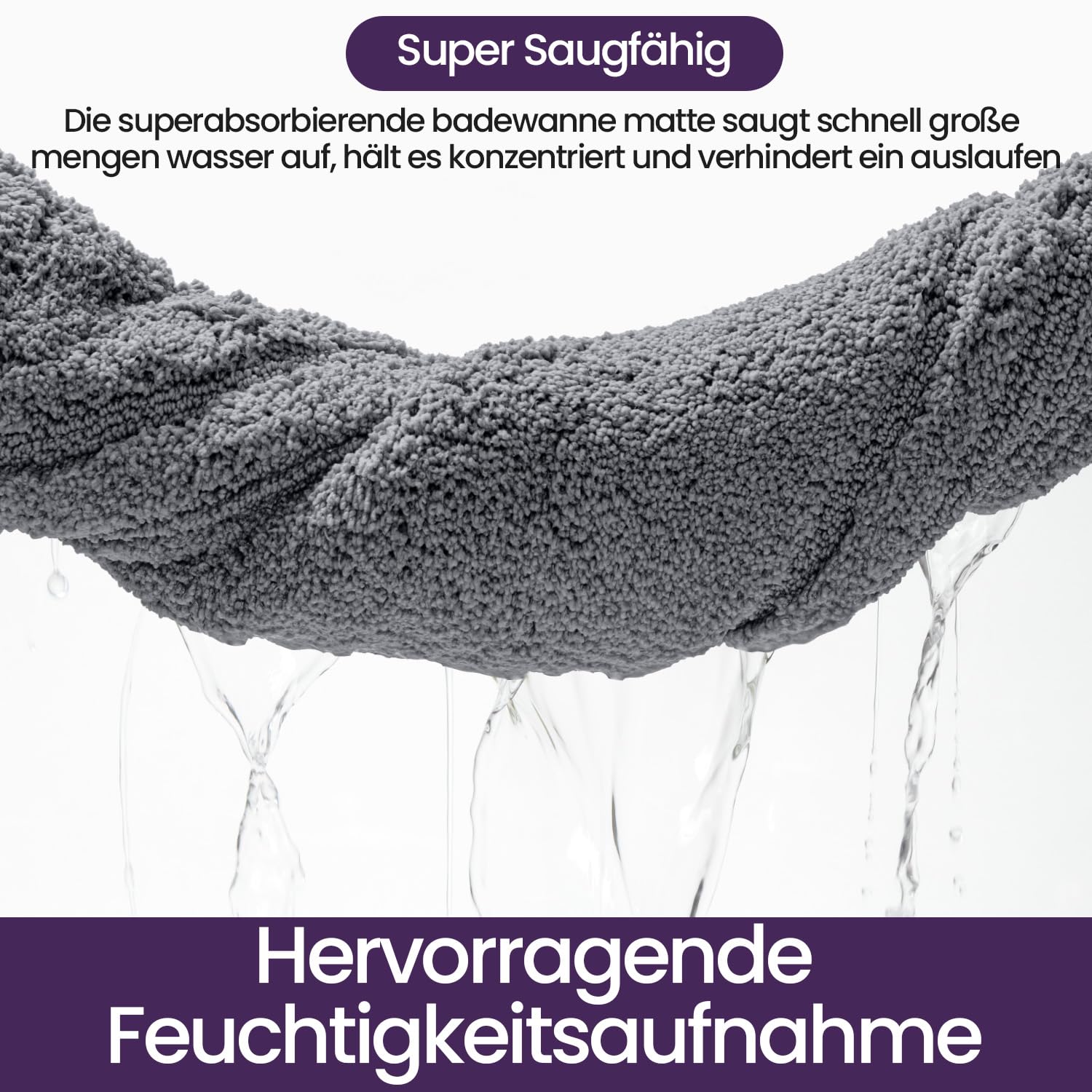 DEXI Badezimmerteppich 60 x 110 cm, weicher Badematte, rutschfest waschbar Badvorleger, Saugfähige Duschvorleger für Badezimmer, Dusche, Dunkelgrau