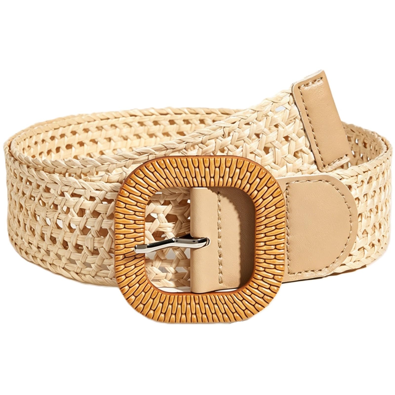 Agutalithic Women's White-Style1 Boho Woven Hollow Straw/Canvas Belt 4Cm Wide Braided Rattan Strap Fashion Waistband For Dress Jeans Pants(130Cm/51, )