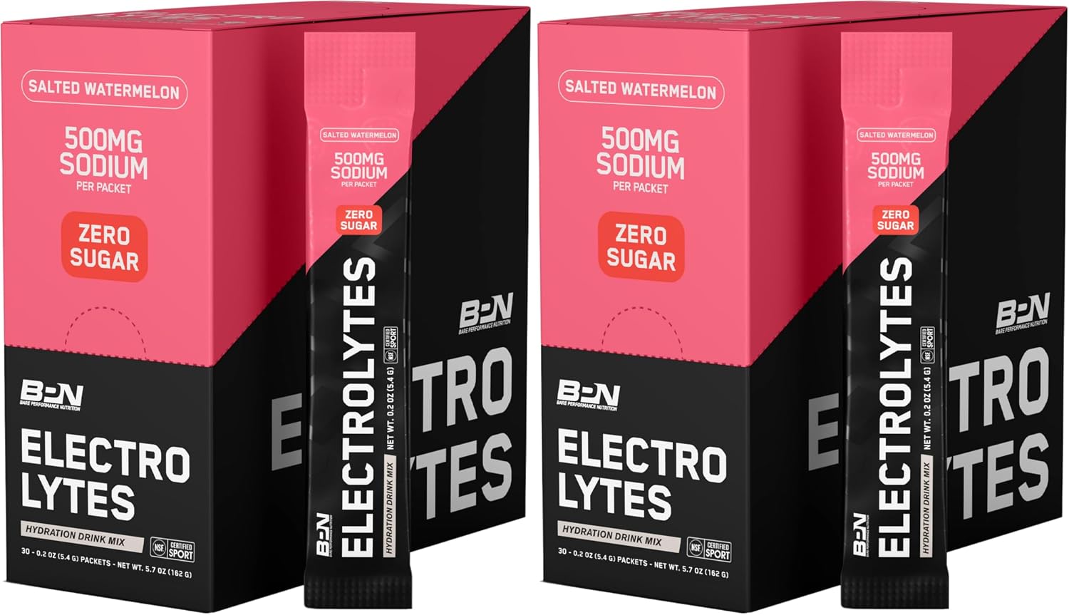 BARE PERFORMANCE NUTRITION BPN Electrolytes Go Packs Hydration Drink Mix | Sugar Free Electrolyte Powder | 500mg Sodium per Serving | Naturally Sweetened | Salted Watermelon, 30 Servings (Pack of 2)