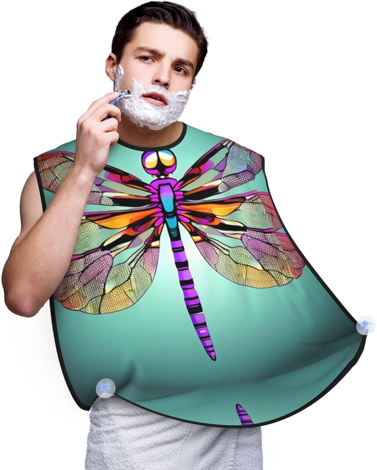 Cute Dragonfly Pattern Print Beard Bib Apron For Men, Beard Hair Catcher For Men Shaving Trimming,Beard Cape Cloth