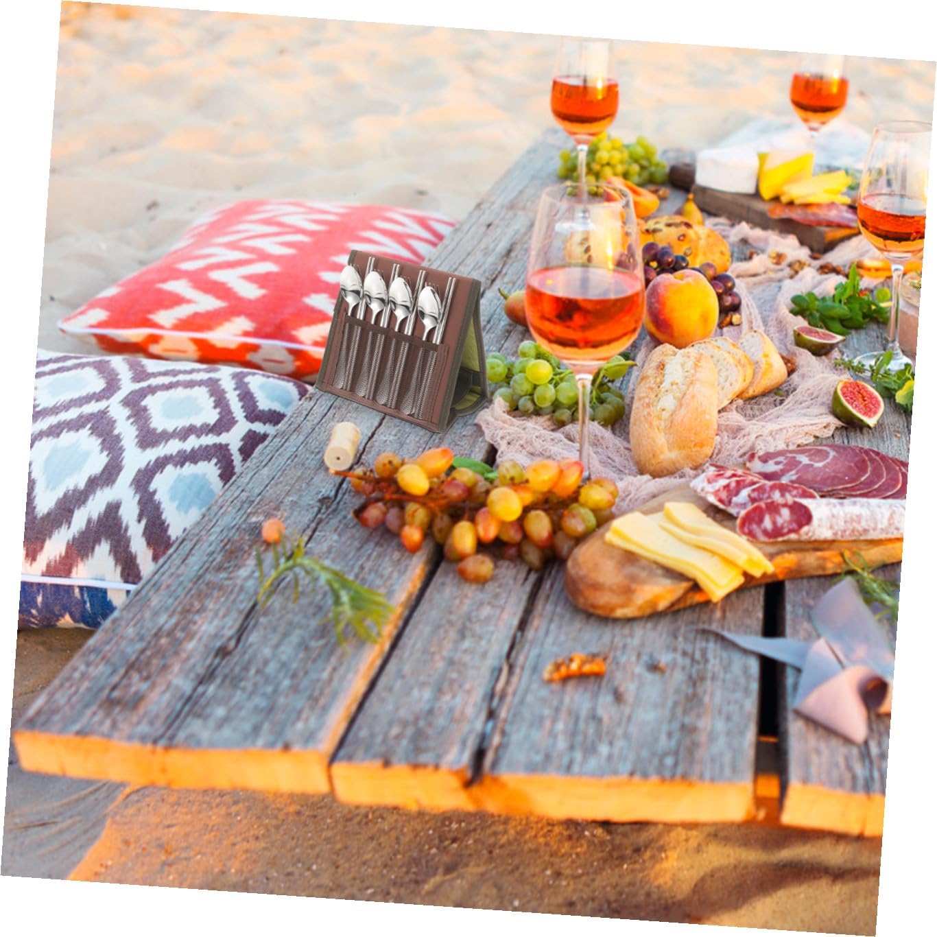 Outdoor Stainless Steel Camping Cutlery Set 16pcs Portable Picnic Tableware with Spoon, Chopsticks, Forks, and Carry Bag for Hiking and Barbecue Random Color
