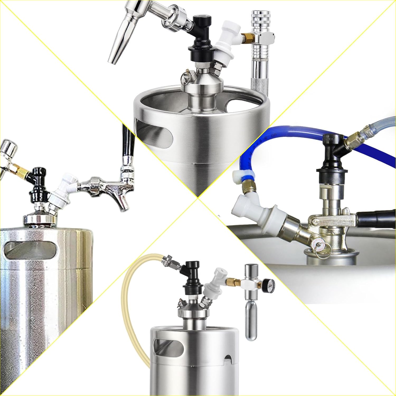 4 Pairs Corny Keg Ball Lock Quick Disconnect Set Home Brewing Keg Parts Ball Lock Keg Fittings with Stainless 5/16'' for Hose 1/4'' Beer Barb Swivel Nuts Hose Clamp for Keg Post Coupler