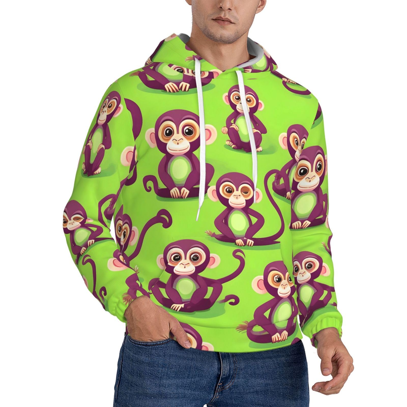 Sweat à capuche homme vert imprimé singe coupe confort - 8