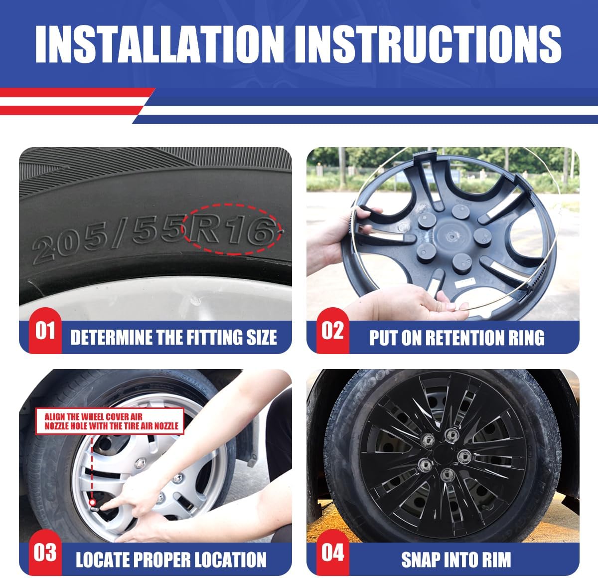 16" Hubcaps for Nissan SENTRA 2020 2021 2022 2023, 16 Inch Wheel Rims Cover Fits 2024 2025 Sentra, Snap On Installation, Set of 4, Black Lacquer