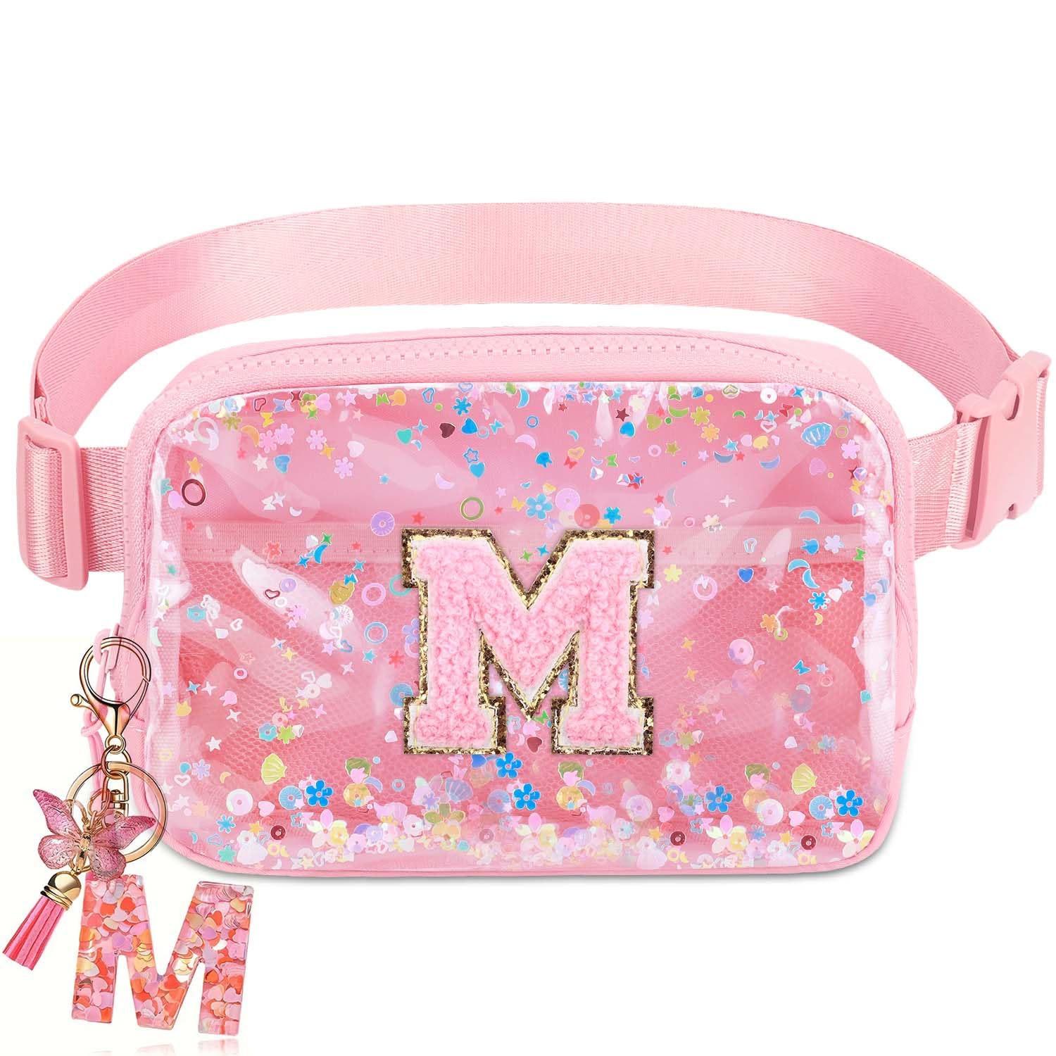 Initial Fanny Pack for Girls - Belt Bag for Teens Kid Teen Girl Kid Birthday Gift Pink M