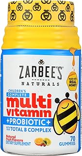 Zarbee's Kid's Complete Multivitamin + Probiotic Gummies with Vitamins A B C D E & zinc for Digestive Health Easy To Chew Kids Daily Multivitamin Gummies Natural Fruit 70 Count