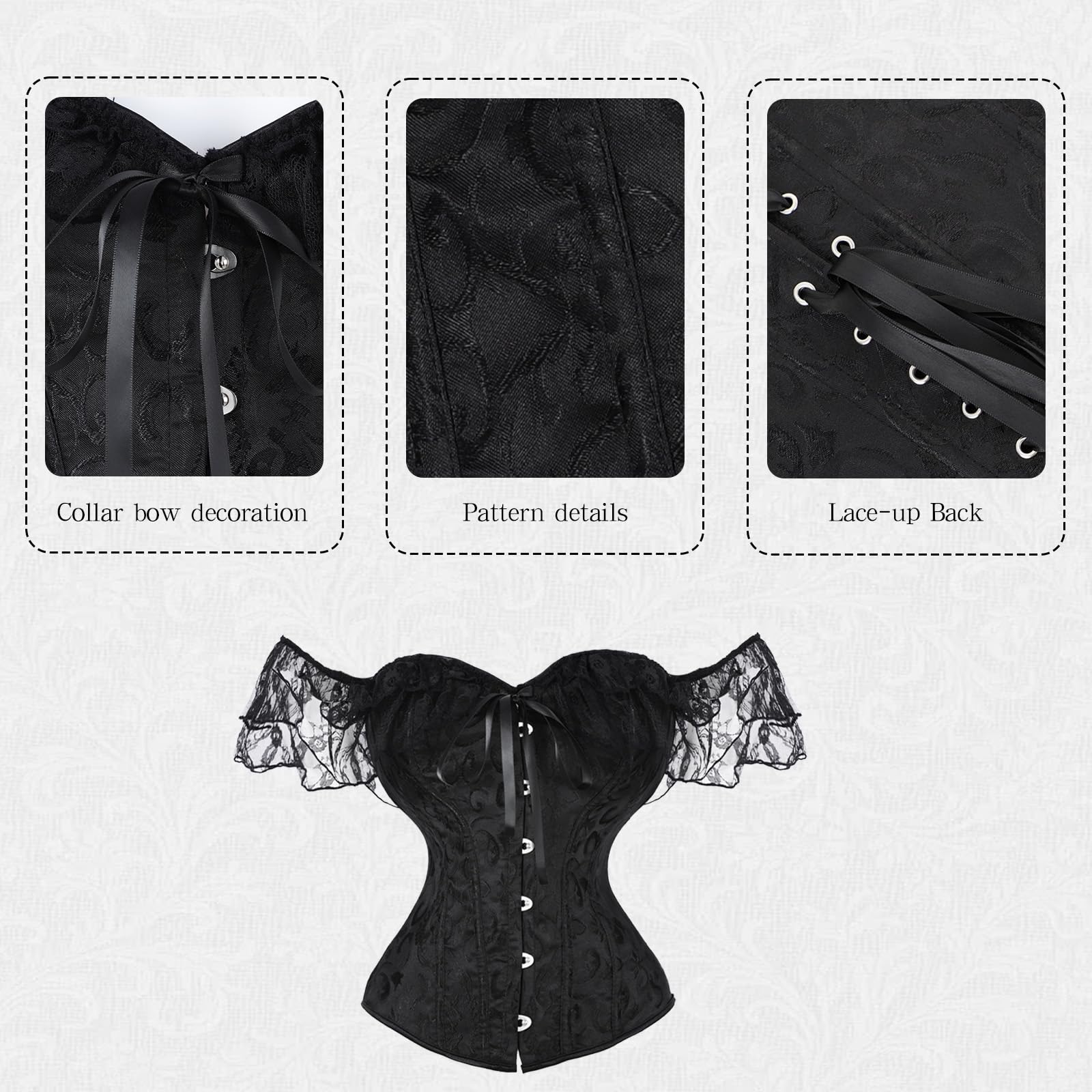 SUKUTU Corset complet pour Femme avec Bretelles en Dentelle partie Supérieure ajustée au Corps corset Gothique rétro avec Fermeture à l'avant sous-vêtement sculptant