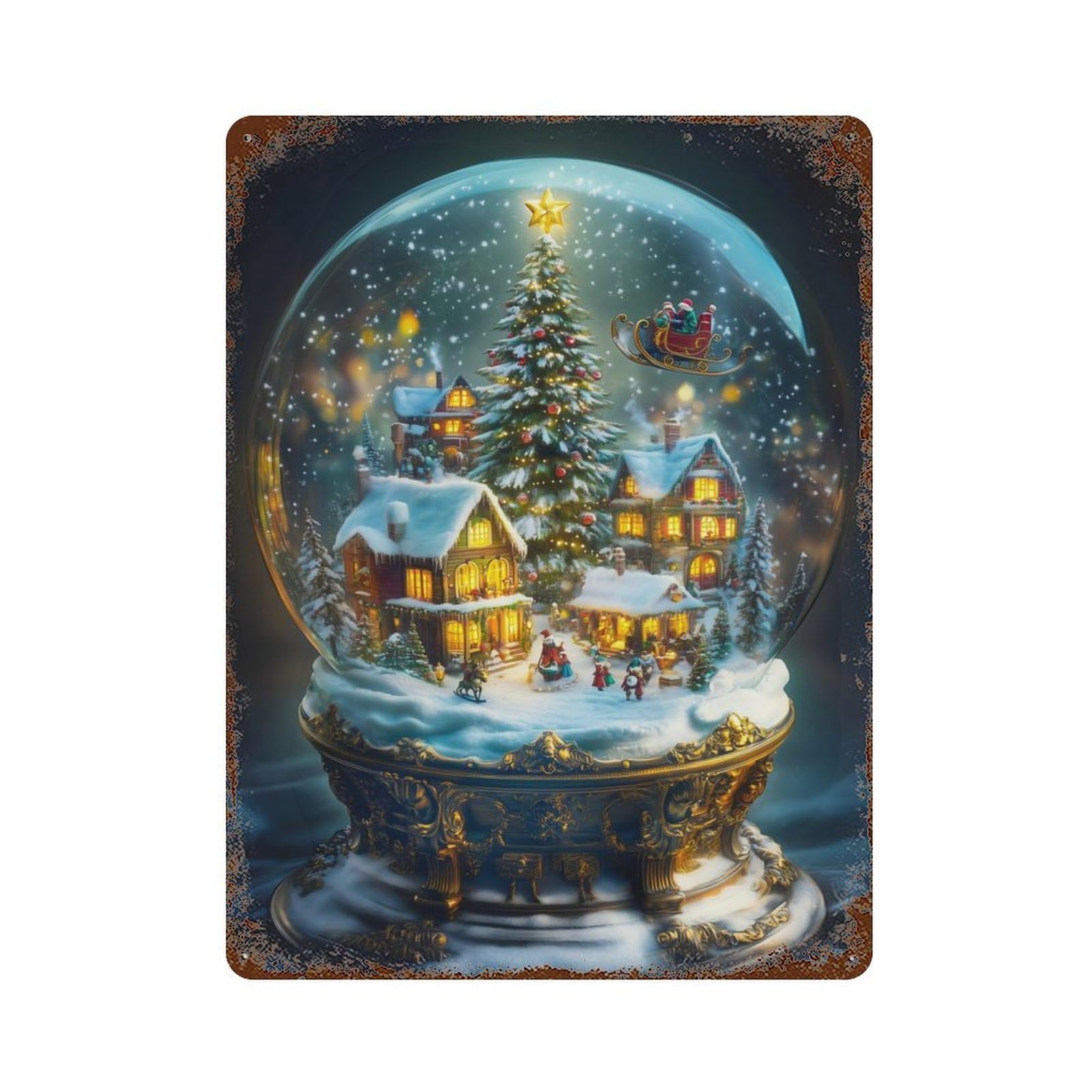 Garage Style Snow Globe Rusty Metal Tin Sign 15.7"x11.8", Farmhouse Wall Decor for Bar And Workshop