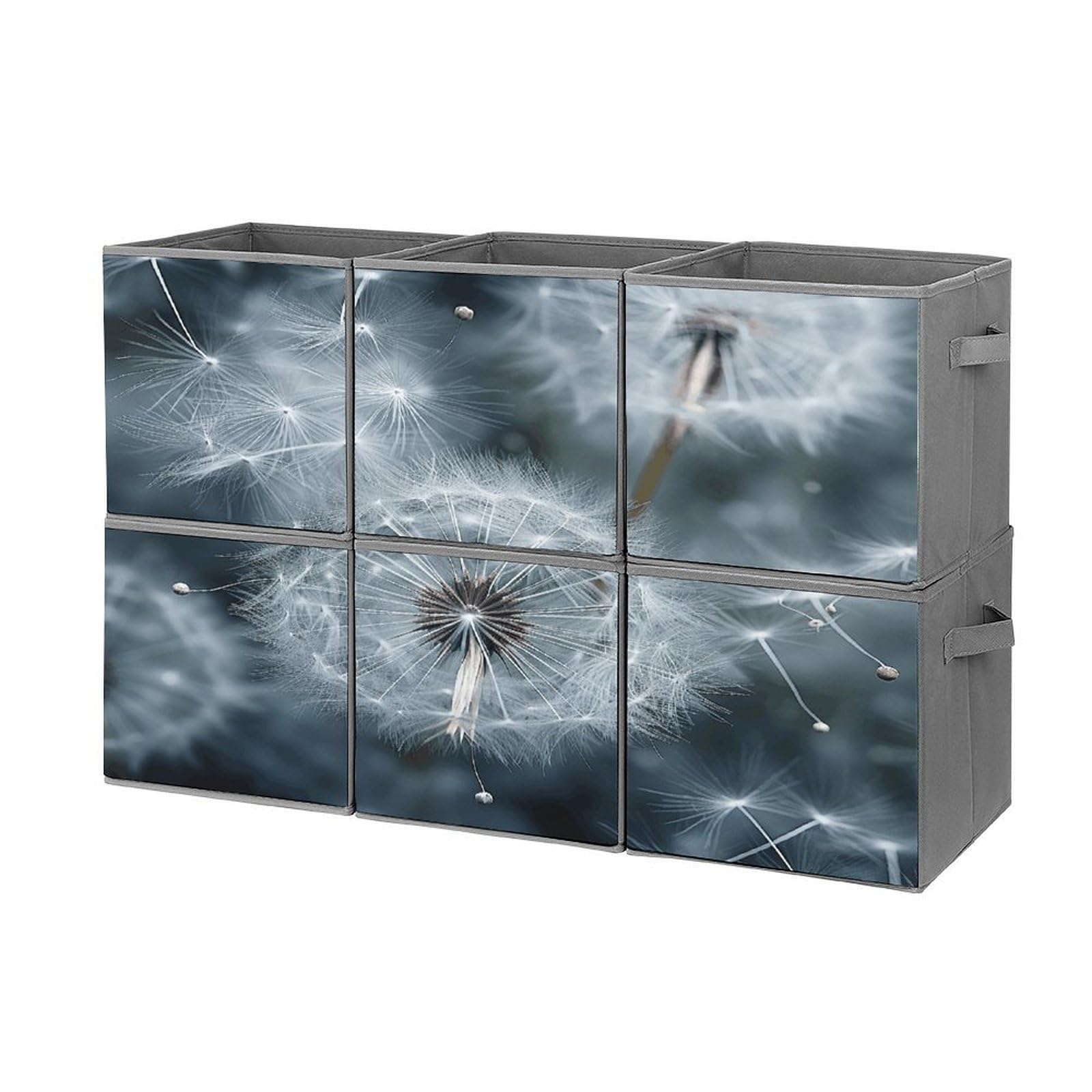 Btcowzrv Style Dandelion Seeds Pictures Storage Cubes, 6 Pack Oxford Fabric Foldable Collapsible Bins With Handles, Cubby Storage Baskets Boxes For Closet Shelves Office Organization