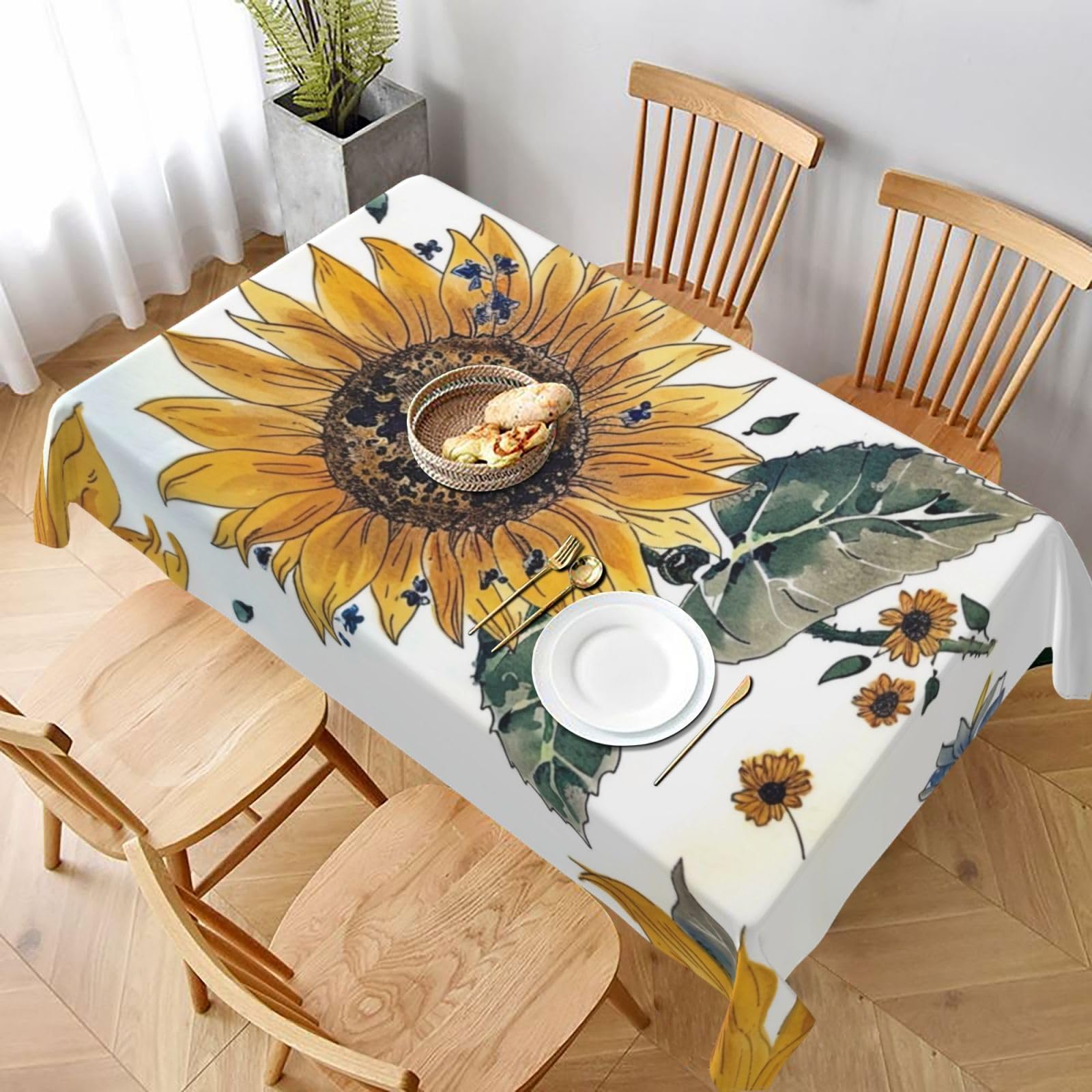 WPKJU Sunflower Printed Tablecloth 60x90 in Water Resistant Table Cover Washable Rectangle Table Cloth for Dining Tables
