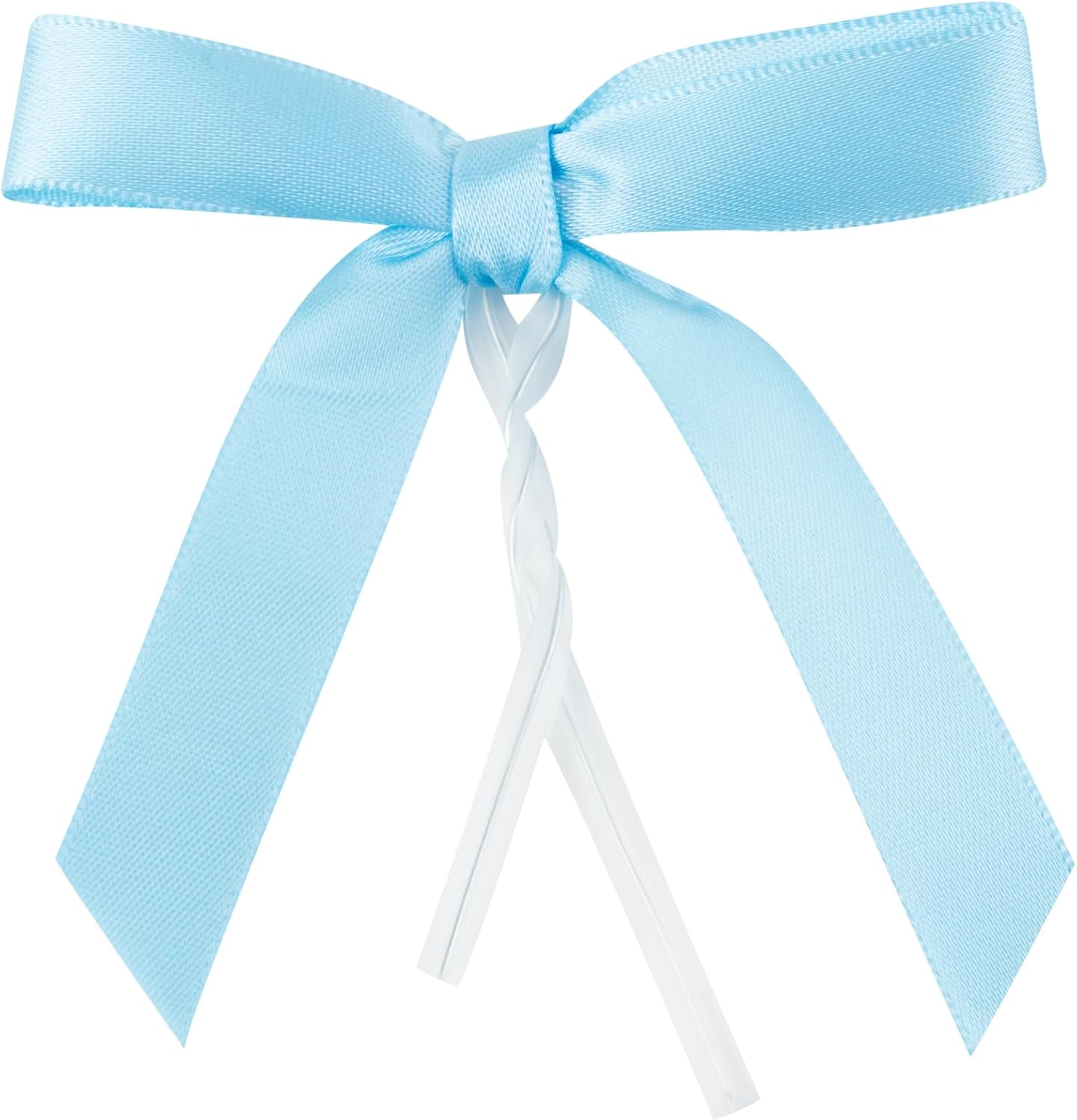 Restaurantware-Gift Tek 3 x 2.5 Inch Satin Ribbon Bows, 100 Twist Tie Bows - Pre-Tied, Vibrant, Light Blue Polyester Gift Wrapping Bow, for Treat Bags, Crafts, Packages, Decoration