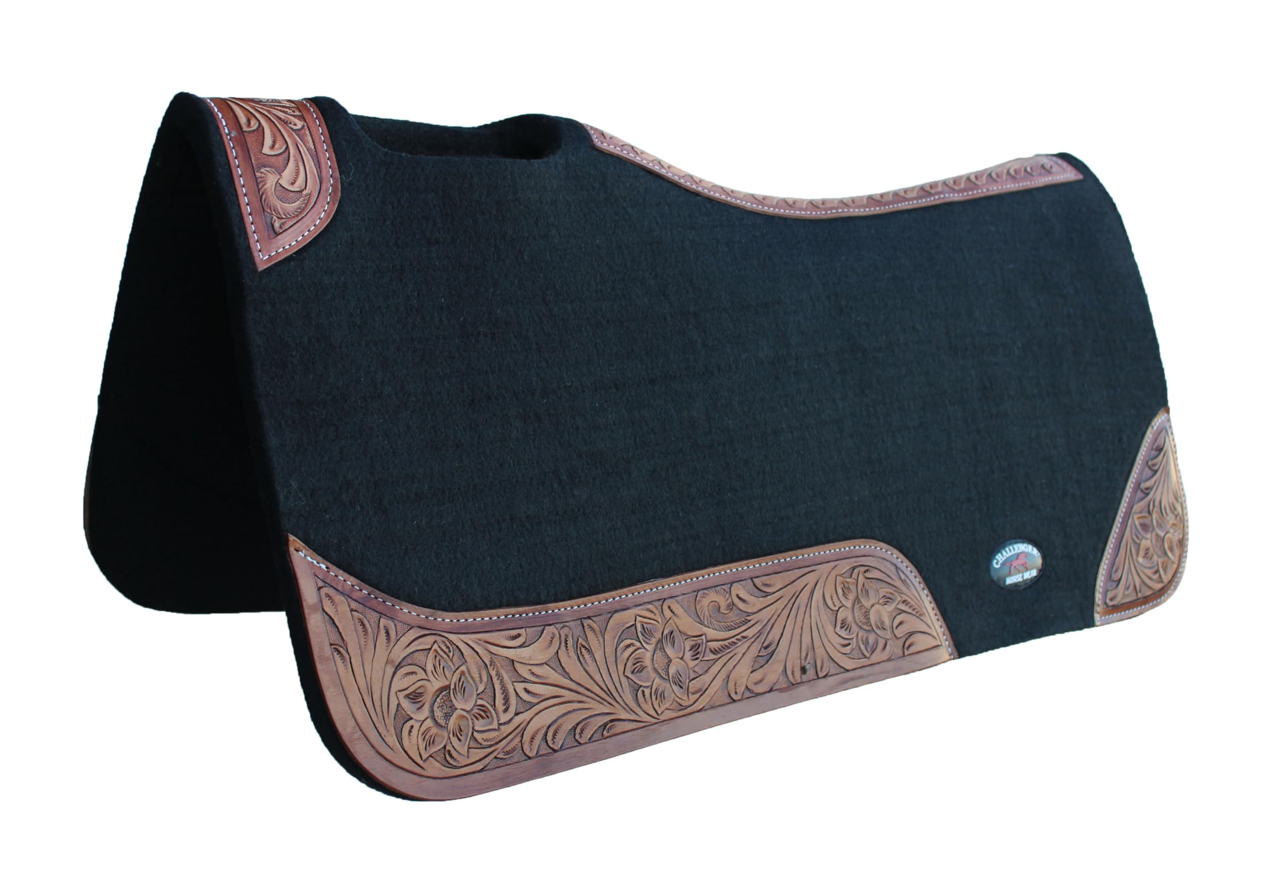 CHALLENGER Horse Saddle PAD Western Contoured Wool Felt Moisture Wicking Saddle Pad Black 39177BK