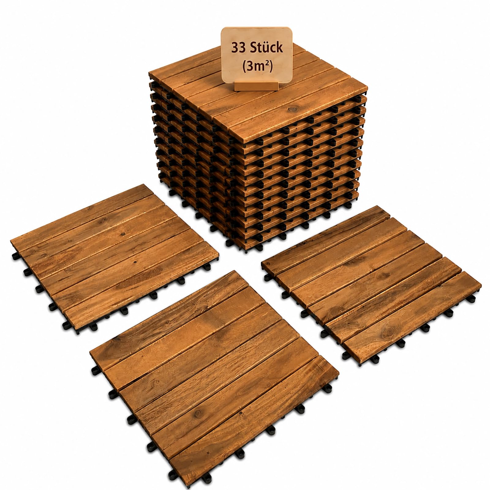 Holzfliesen 3m² Balkonfliesen 30x30cm Akazie Klicksystem