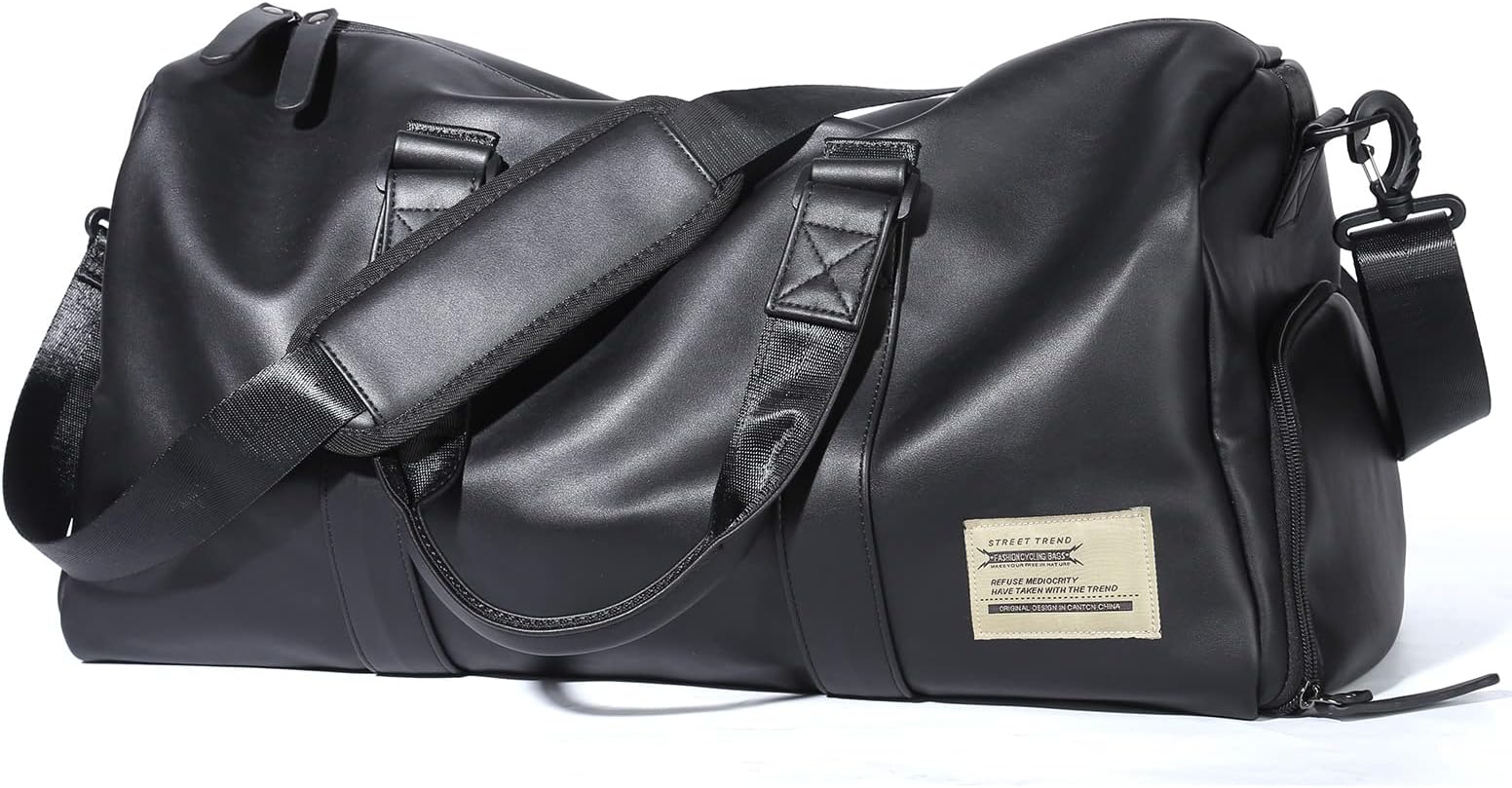 Sports Gym Tote Bag for Men & Women - Travel Duffel with Shoes Compartment & Wet Pocket, Shoulder Weekender Overnight Bag, Black