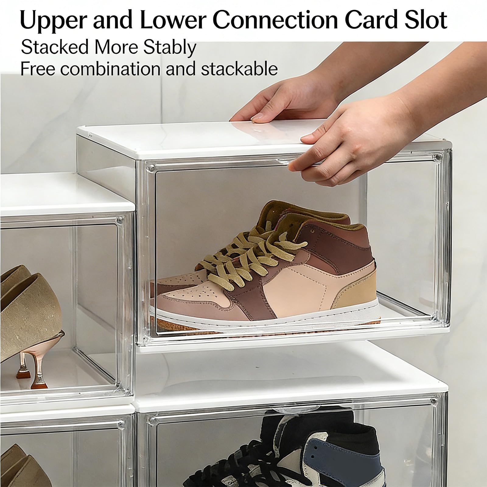 Vetrina per scarpe trasparenti buona qualità con luci a LED per protezioni antipolvere e stoccaggio visibile a casa o in negozio Vetrina per esposizione scarpe trasparente premium con luci a LED