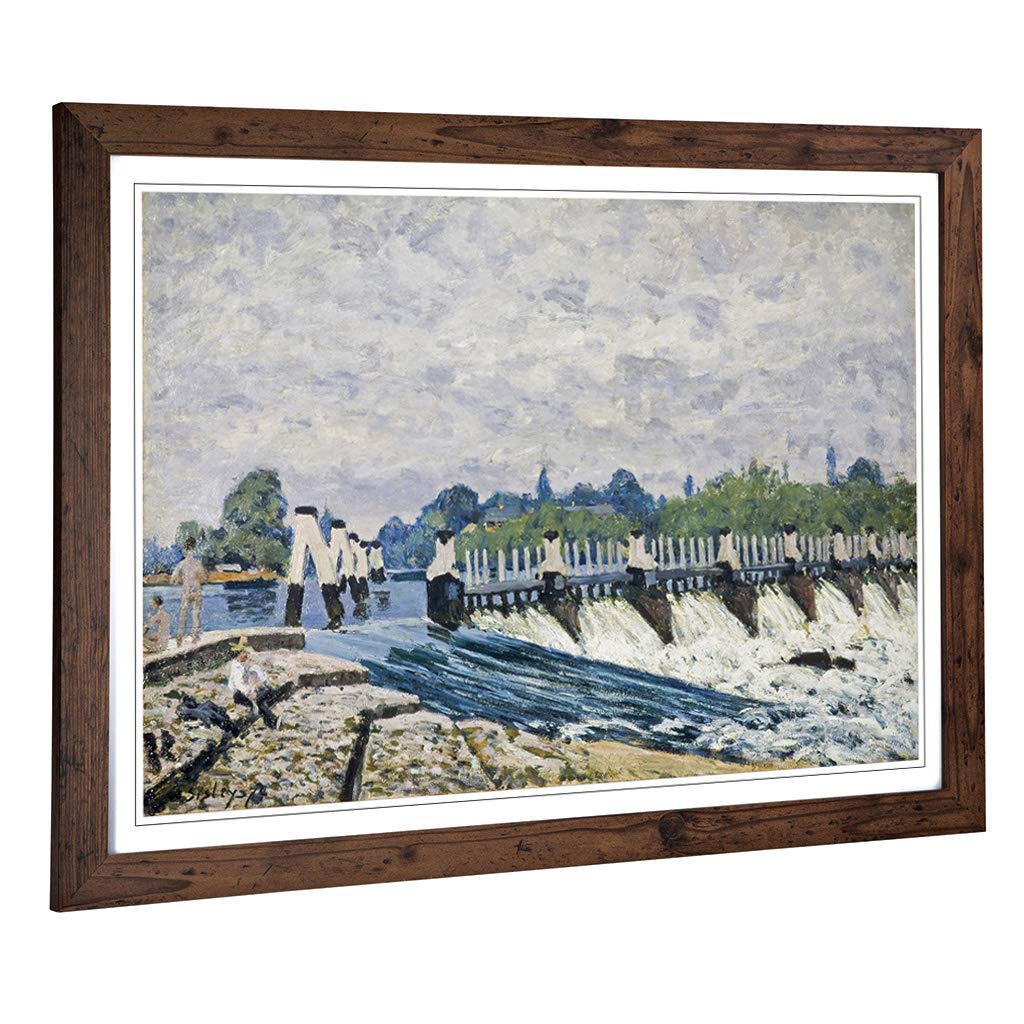 Big Box Art Framed Print of Alfred Sisley Hampton Court Design | Wall Art Picture | Home Decor for Kitchen, Living, Dining Room, Bedroom, Hallway, Office, Walnut, A2 / 24.5x18 Inch / 62x45cm