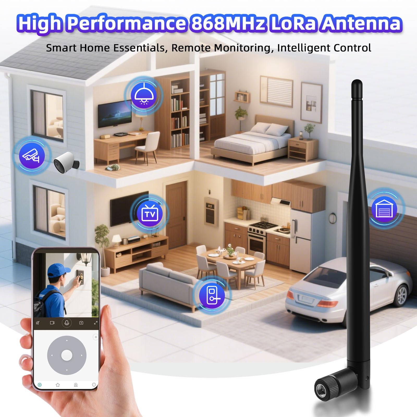 868MHz Antenna LoRa 5 dBi SMA M + IPEX to SMA F Cable for Meshtastic ESP32 LoRa Board, LoRa32 V3 (3 Pieces)