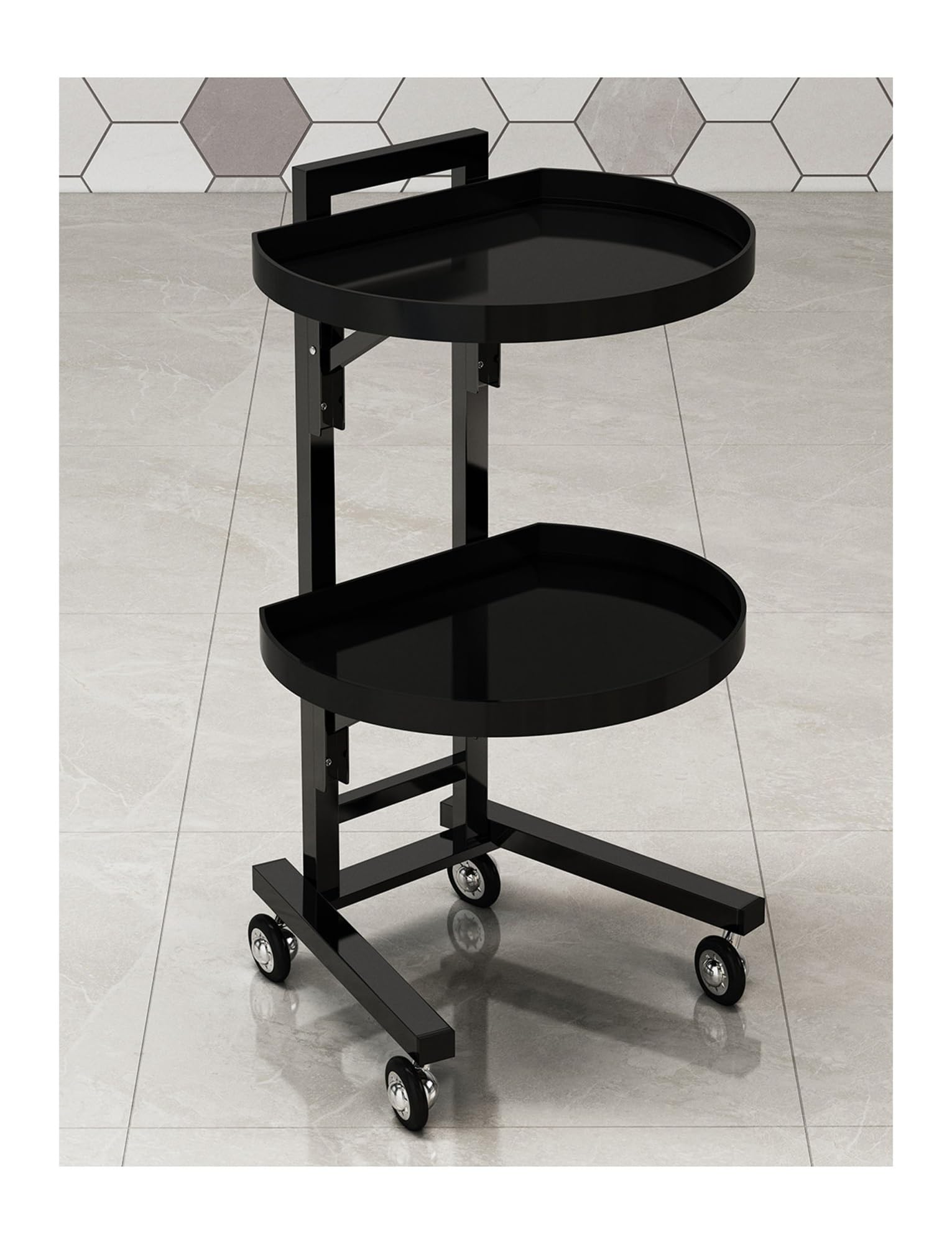 Chariot de coiffure à roulettes avec plateaux acrylique et acier pliable