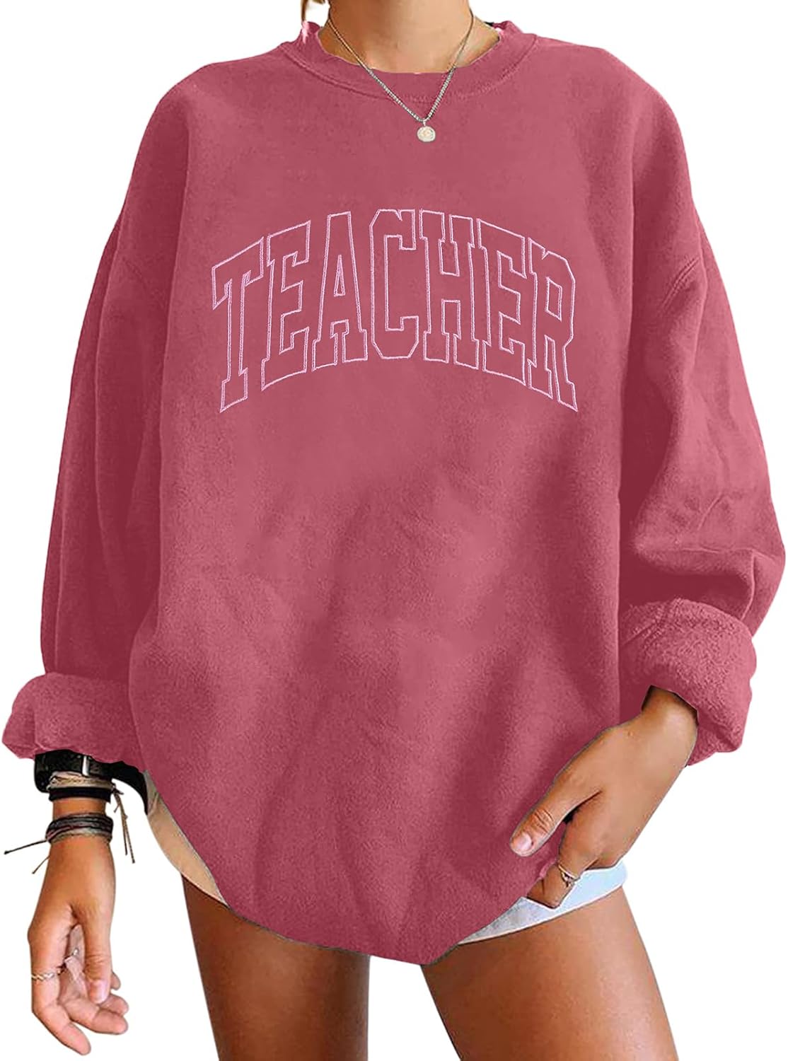 BANGELY Teacher Sweatshirt Women Oversized Retro Teach Crewneck Shirt Embroidery Teacher Life Pullover Long Sleeve Tops - Image 2