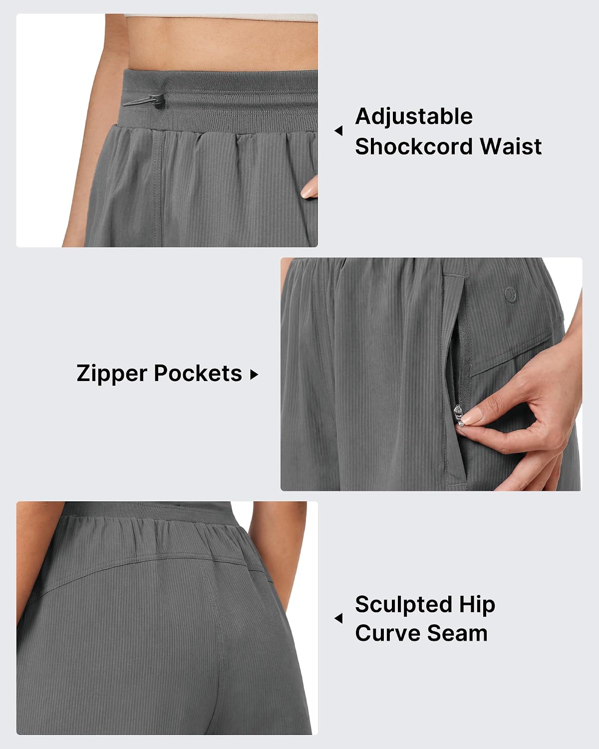 G4Free High Waisted Casual Athletic Shorts Women 3.5''-Adjustable Drawstring Workout Shorts with Zip Pockets image 5