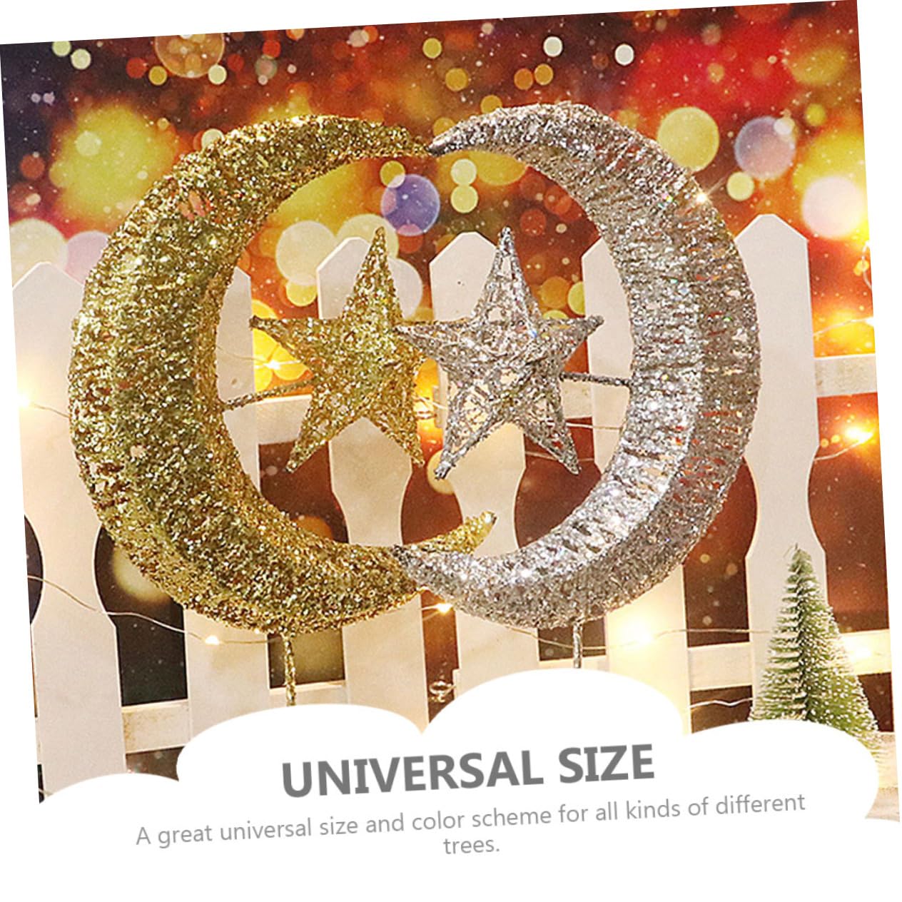 Amosfun 3stücke Glitzernde Weihnachtsbaumspitze Mit Mond Und Stern-Design Für Festliche Dekorationen Und Stimmungsvolle Beleuchtung Kombinierbar Mit -lichtern Nicht Enthalten