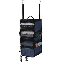 Surblue Hanging Travel Organizer Portable Hanging Luggage Organizer Multiple Compartments Collapsible Compression Closet Packing Cubes,Navy,S