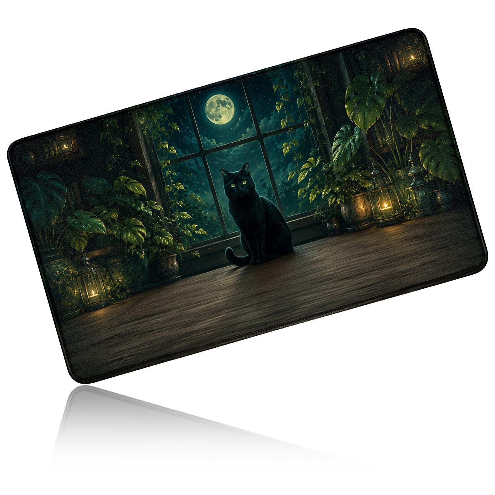 Dikoer for MTG/TCG Playmat 24" x 14" Commander Deck Mat, Moon Night Black Cat