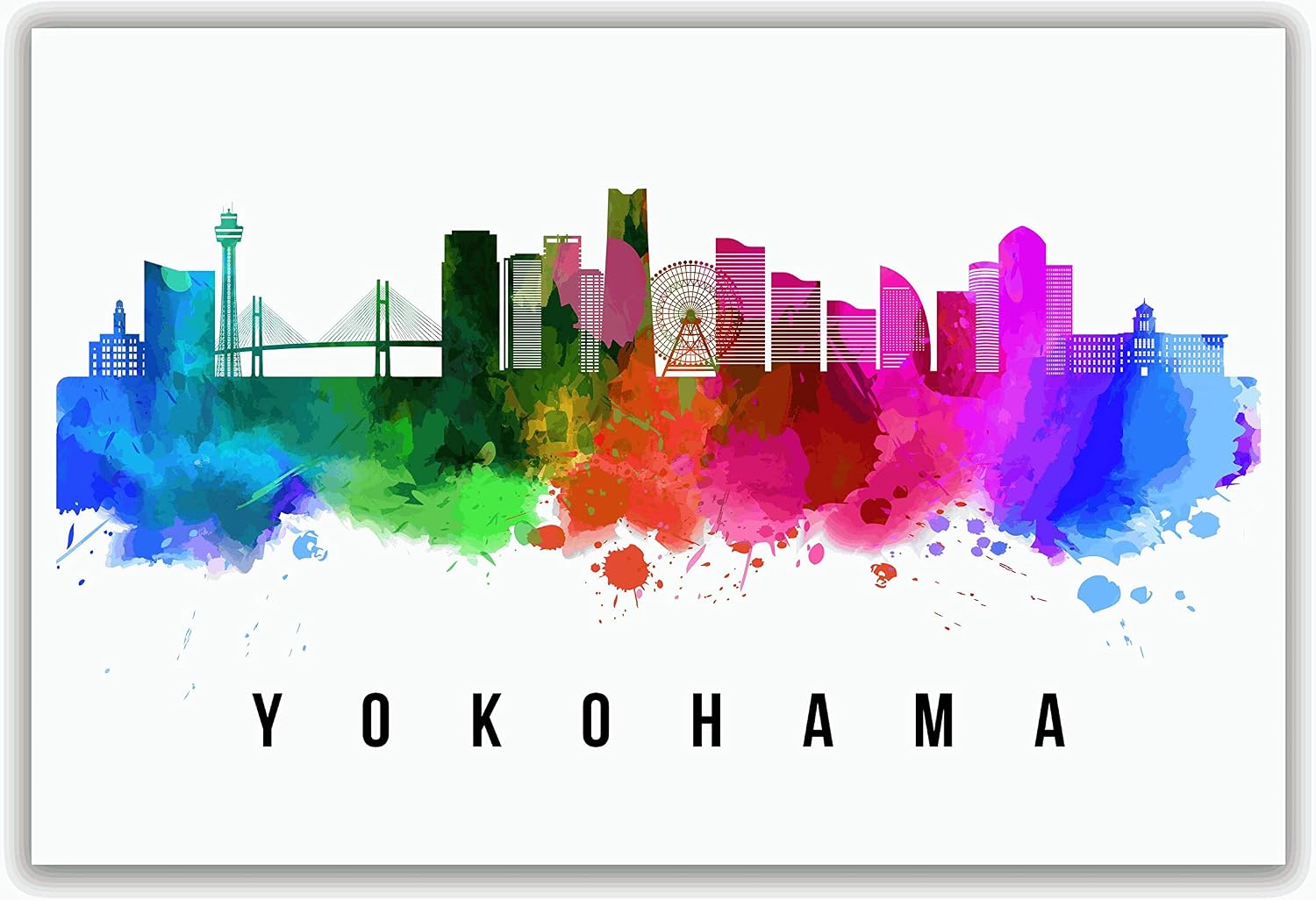 Yokohama Skyline Japan Poster, Yokohama Cityscape Painting, Yokohama Japan Poster, Cityscape and Landmark Print, Home Wall Art, Office Wall Decor, 12*18 Inches