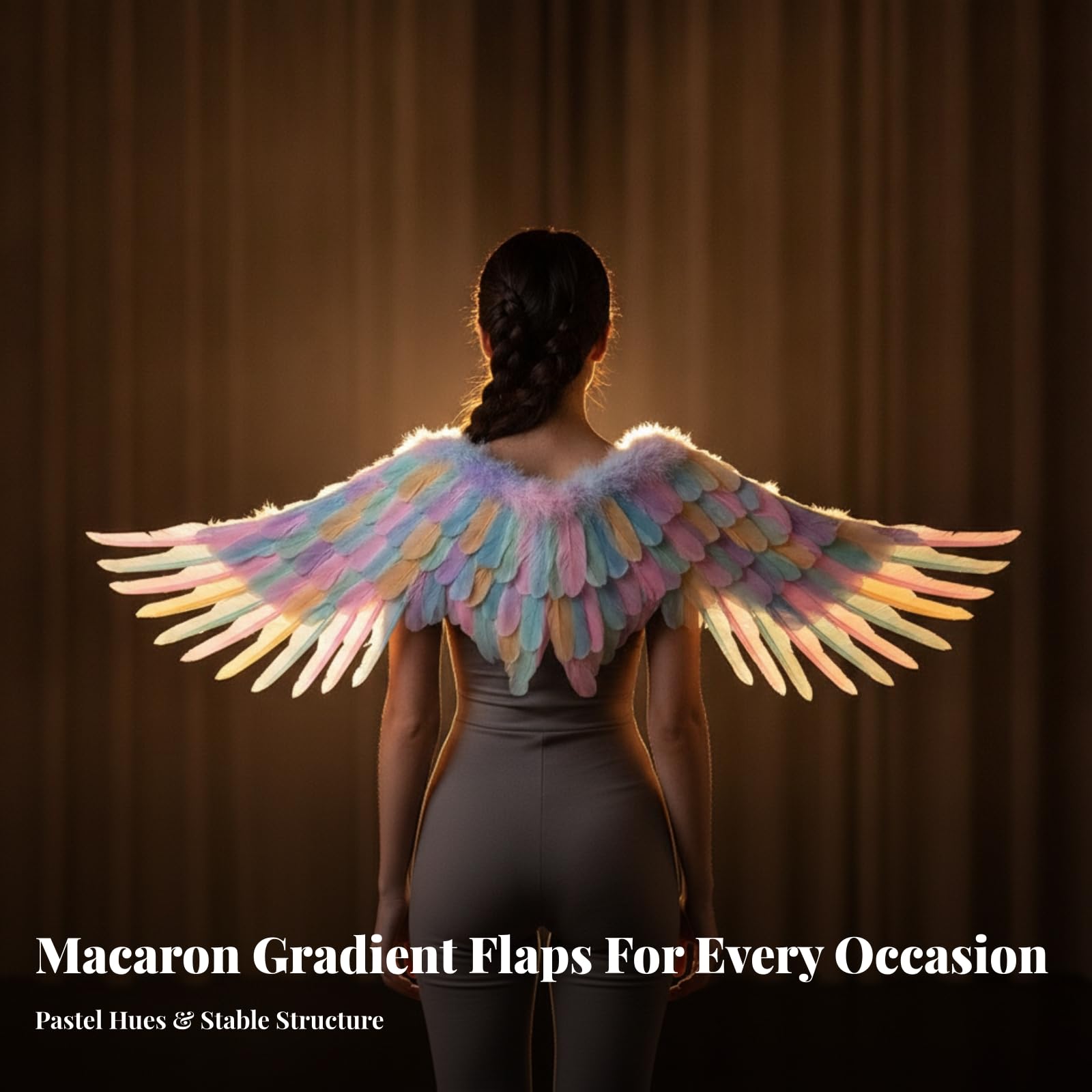 Gralara Bequem Flügel mit elastischen Trägern | Realistisch, Cosplay-Flügel mit elastischen Trägern, flauschig, Kostümflügel, für Theater, Cosplayer, Macaron, 115x36cm