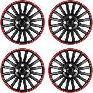 Hawkley 16 inch Hubcaps Wheel Covers Black & Red Universal Wheel Covers Guards Snap Clip-On Auto Tire Rim OEM Style Replacement, Set of 4 - Fits Most Cars