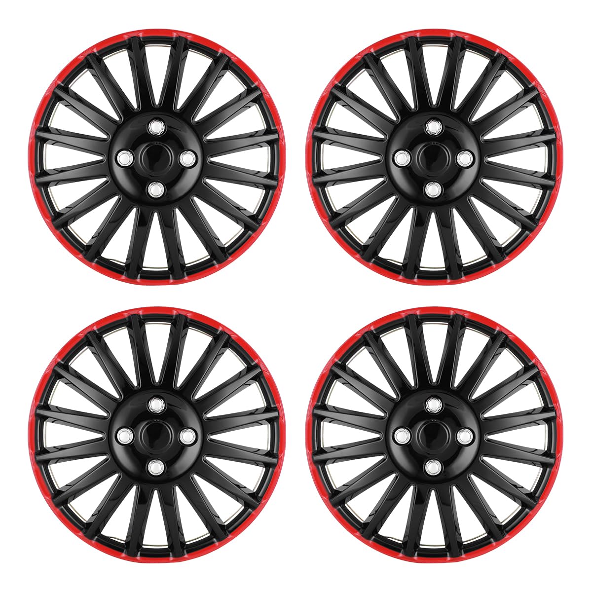 4-Pack 15 Inch Wheel Hubcaps Replacement,WOLFSTORM Special Design Fashion Shape Hubcaps Rim Cover,Car Truck SUV Wheel Hub Accessories-Black&Red&Lacquer
