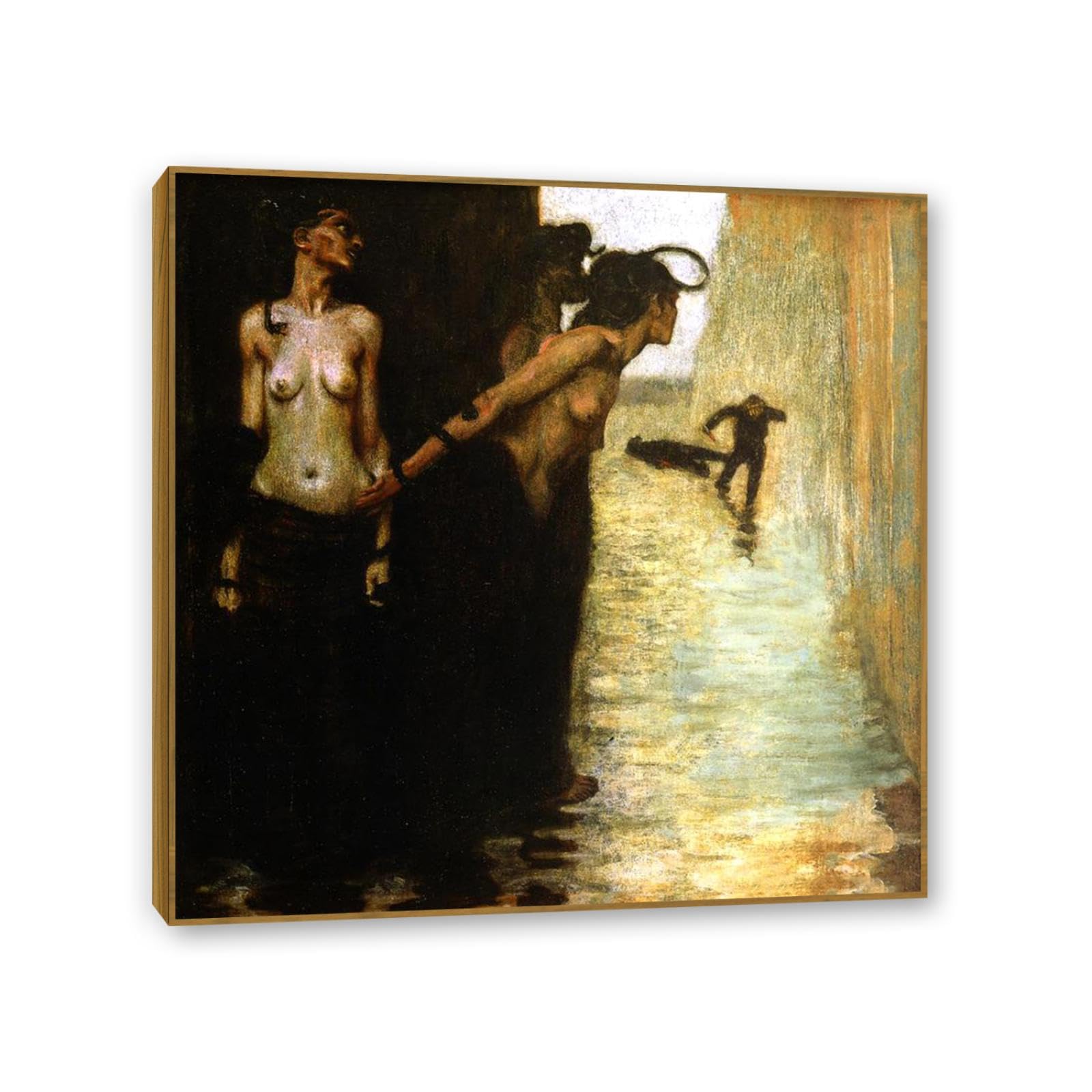 Hau3sh3a Franz von Stuck Wall Art Print The Murderer Famous Giclees Franz Stuck Picture Artwork Wall Decor for Living Room Bathroom Office 30x30cm(12x12in) Teak frame