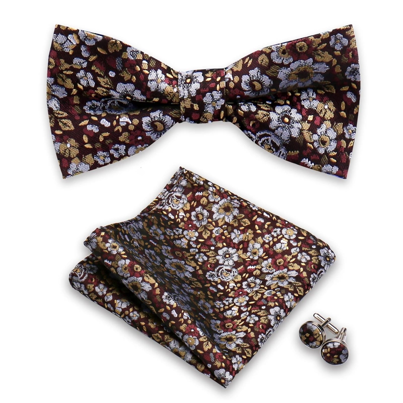 Pajaritas Hombre Conjunto de Pajarita de 3 uds for Hombre, Caja de Pajarita de Negocios, Gemelos Cuadrados de Bolsillo, Pajarita(Color2)