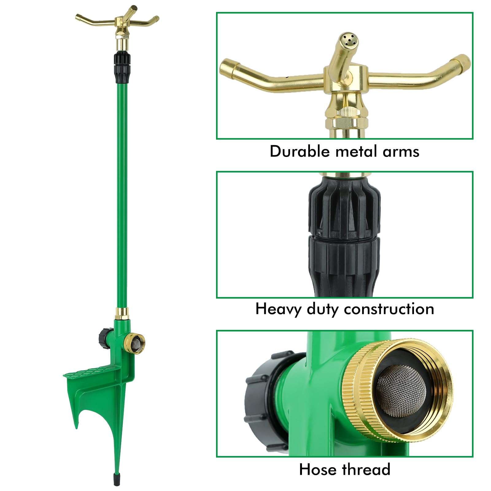 RESTMO Aspersor de 3 brazos con base telescópica ajustable, aspersor de césped de gran altura de rotación de 360 grados para cobertura de áreas grandes, sistema de riego de jardinería, sistema de
