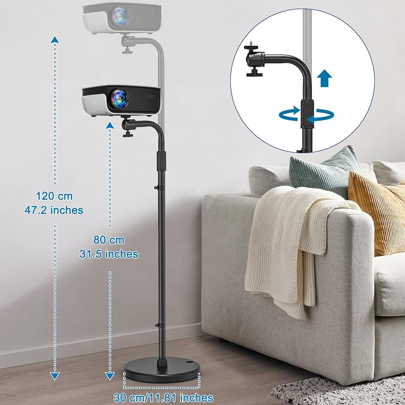 Jubor Projektor Állvány 80-120cm Magasságállítható 360° Forgatható Mennyezeti Tartó