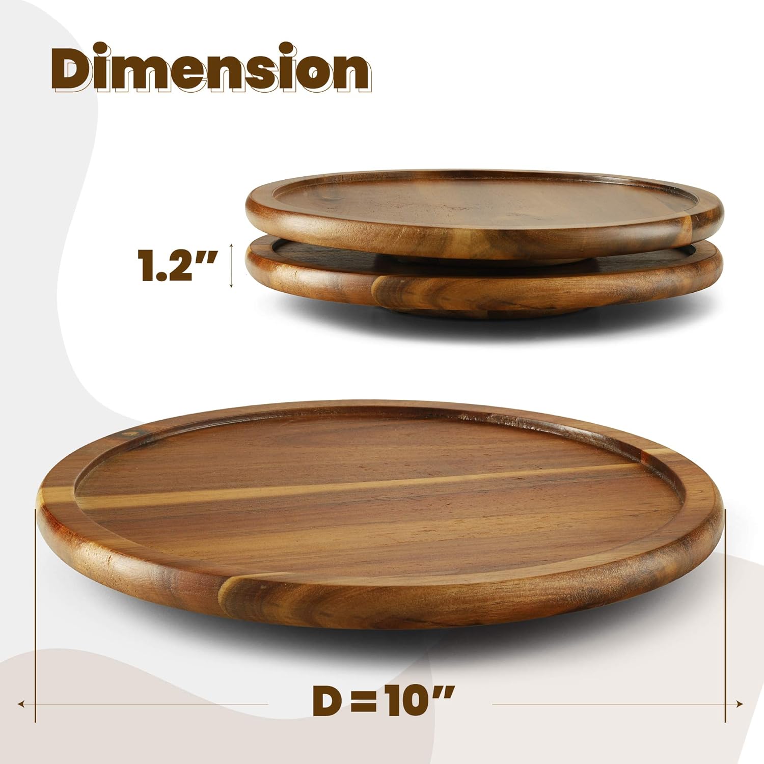 2 Pack Acacia Lazy Susan Organizer for Cabinet (10 Inch) - Wooden Lazy Susan Turntable for Table - Wood Kitchen Turntable Storage Food Bin Container for Pantry, Fridge, Countertop (Pack 2)
