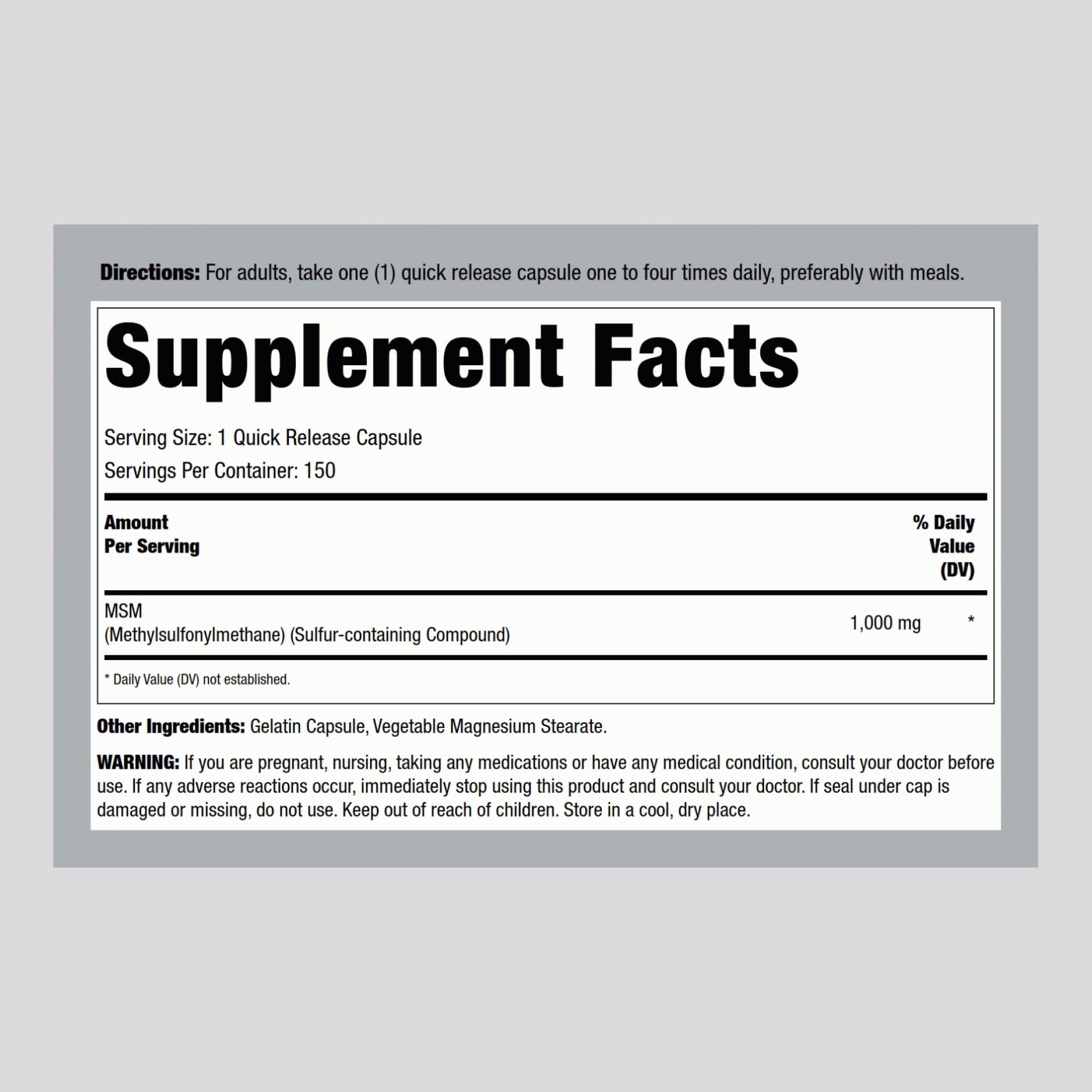 Lindberg MSM Supplement | 1000mg | 150 Powder Capsules | for Women and Men — Amazon image 2