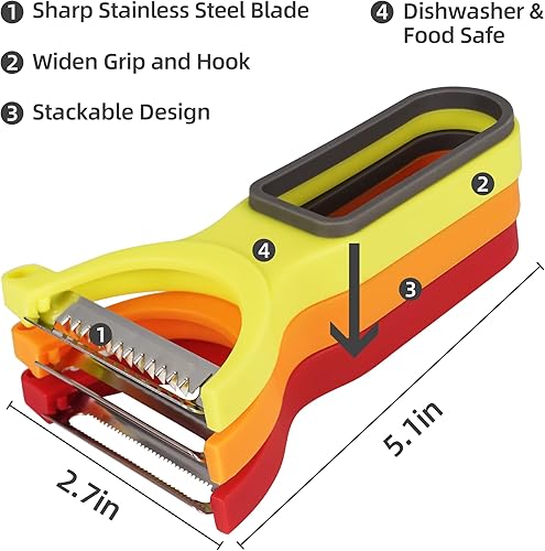 Miniatura 6 de M Jingmei Pelador de verduras, patata, manzana, fruta, zanahoria, pelador para cocina, pelador en Y con cuchillas giratorias de acero inoxidable,
