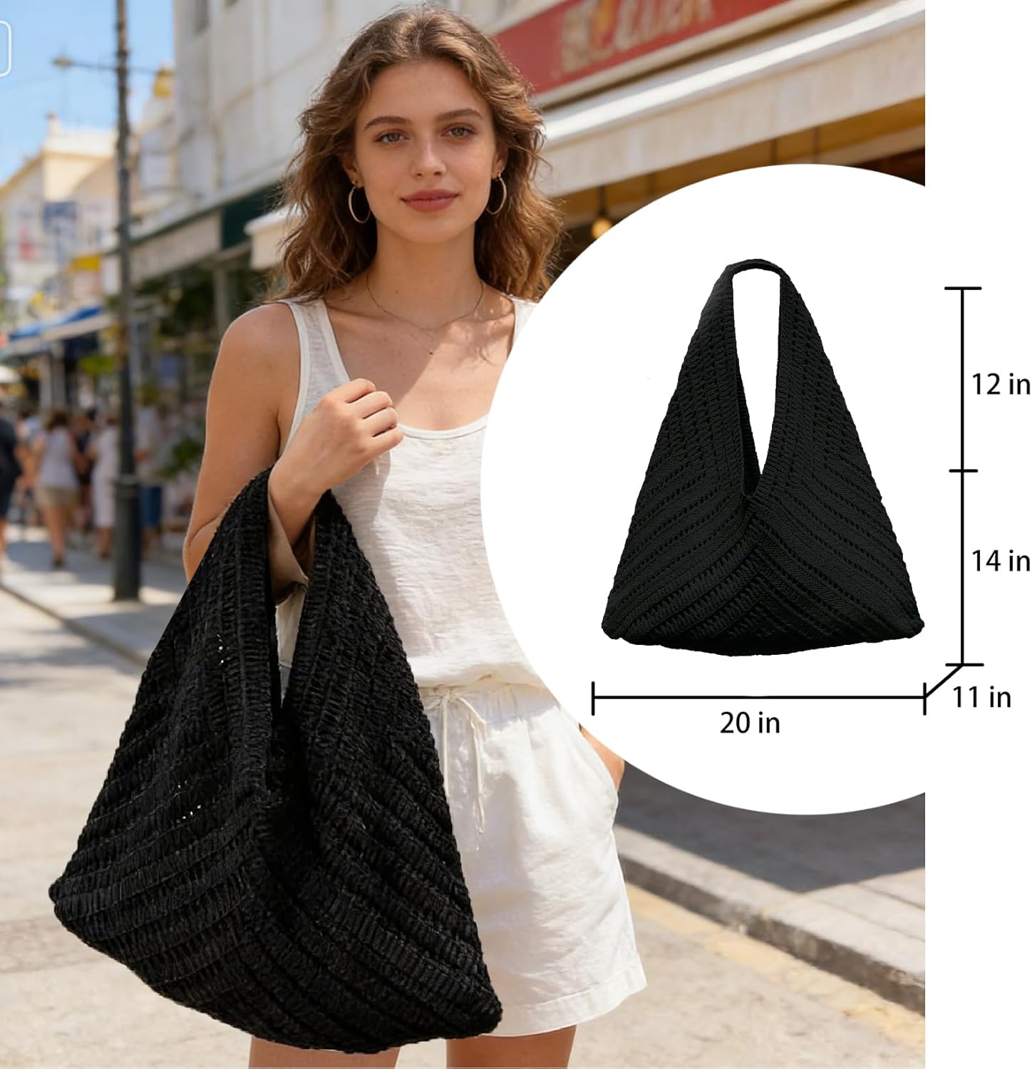 Crochet Beach Tote Bag Summer Vacation Handbags Beach Bag for Women Cute Woven Shoulder Purses Mesh Knit Crochet Bag - Image 2